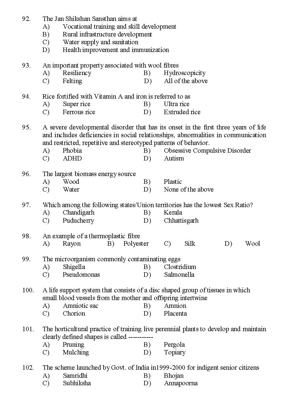 Kerala SET Home Science Exam 2015 Question Code 15615 9