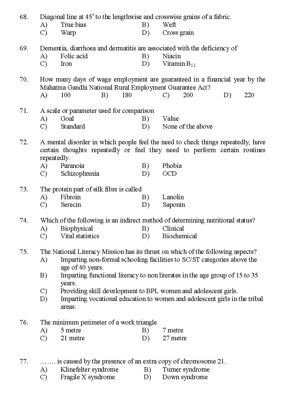 Kerala SET Home Science Exam 2016 Question Code 16115 A 7