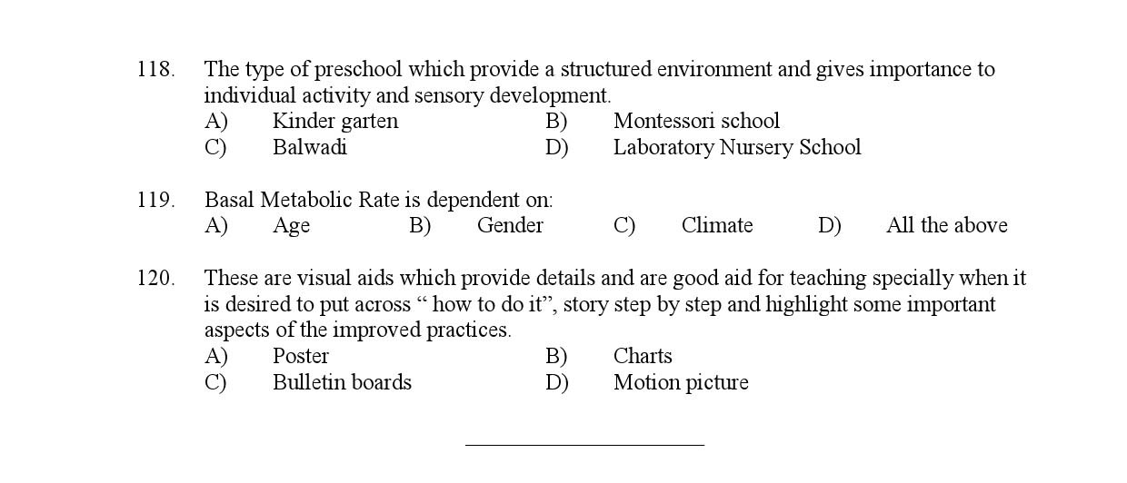 Kerala SET Home Science Exam Question Paper February 2020 13