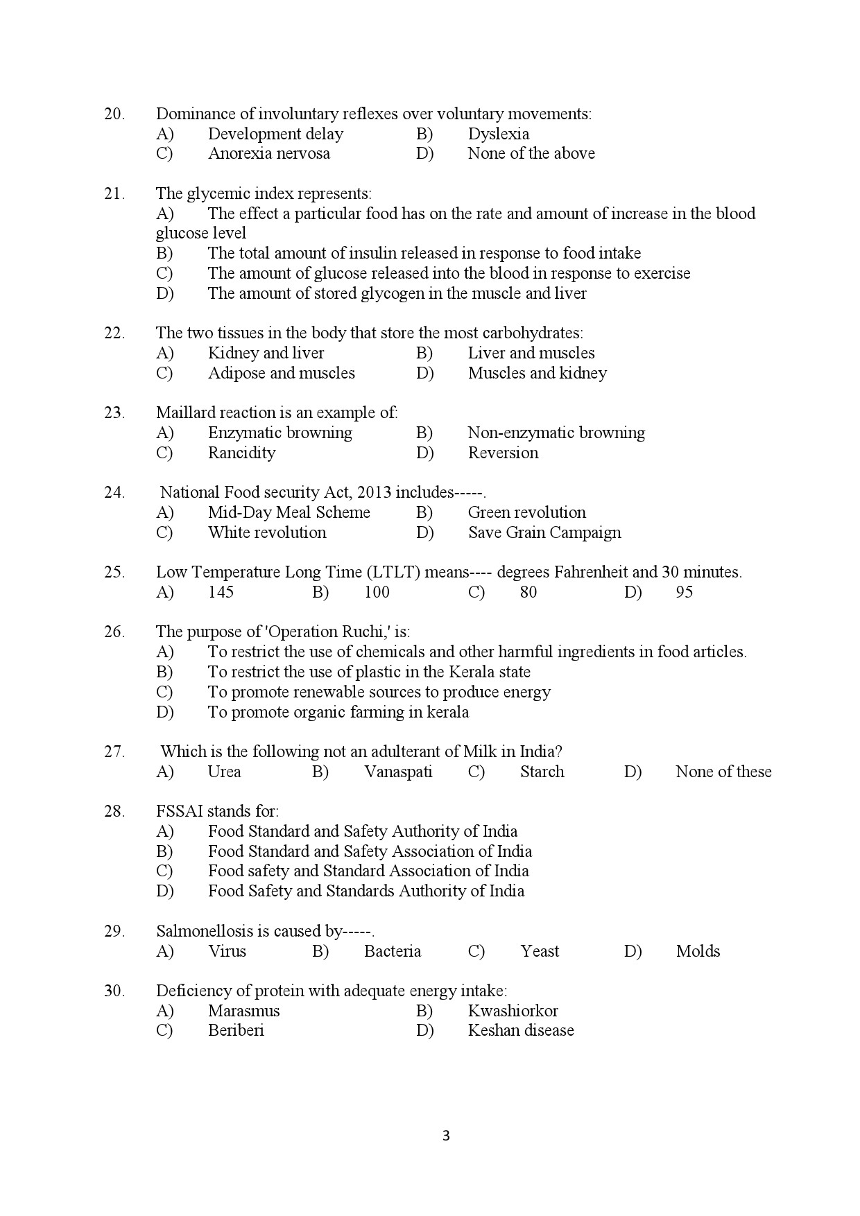 Kerala SET Home Science Exam Question Paper February 2020 3