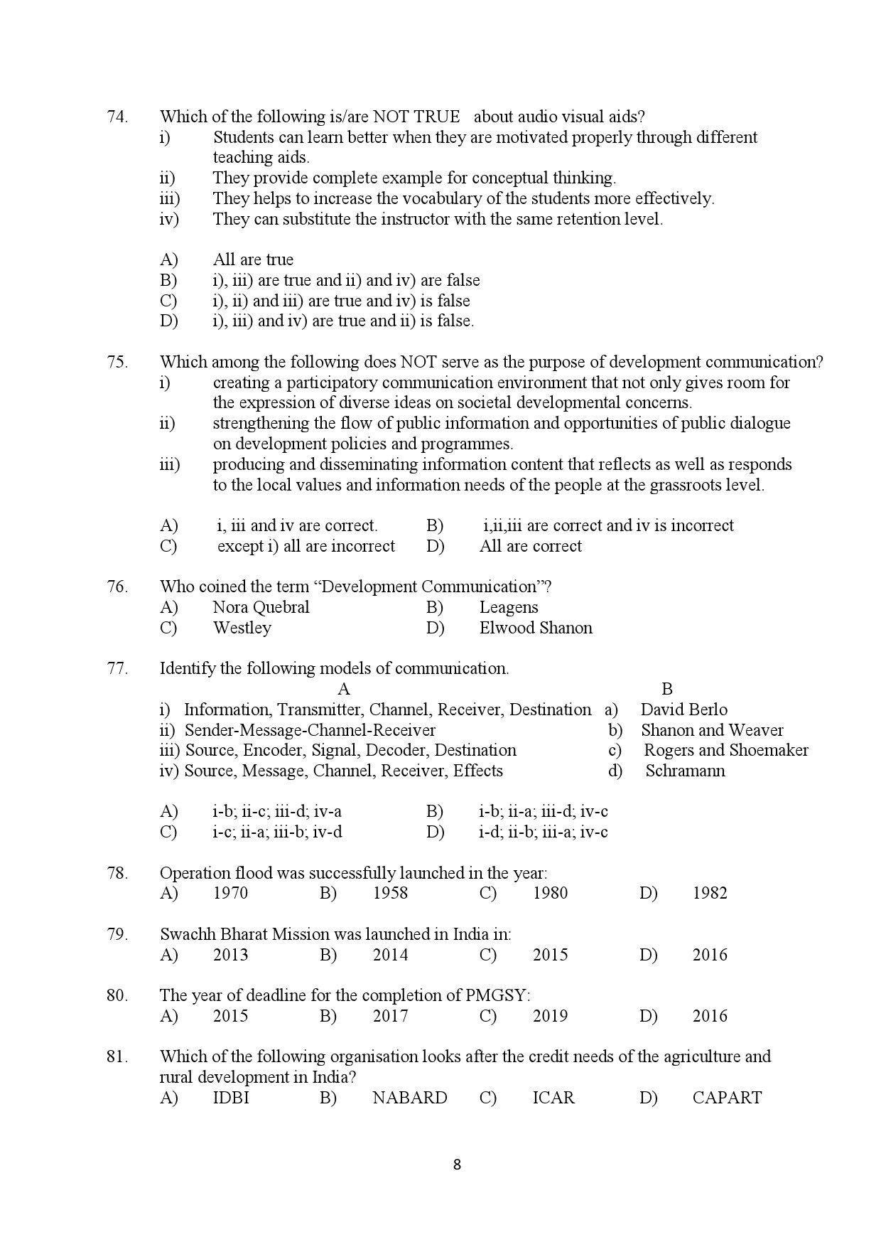 Kerala SET Home Science Exam Question Paper February 2020 8