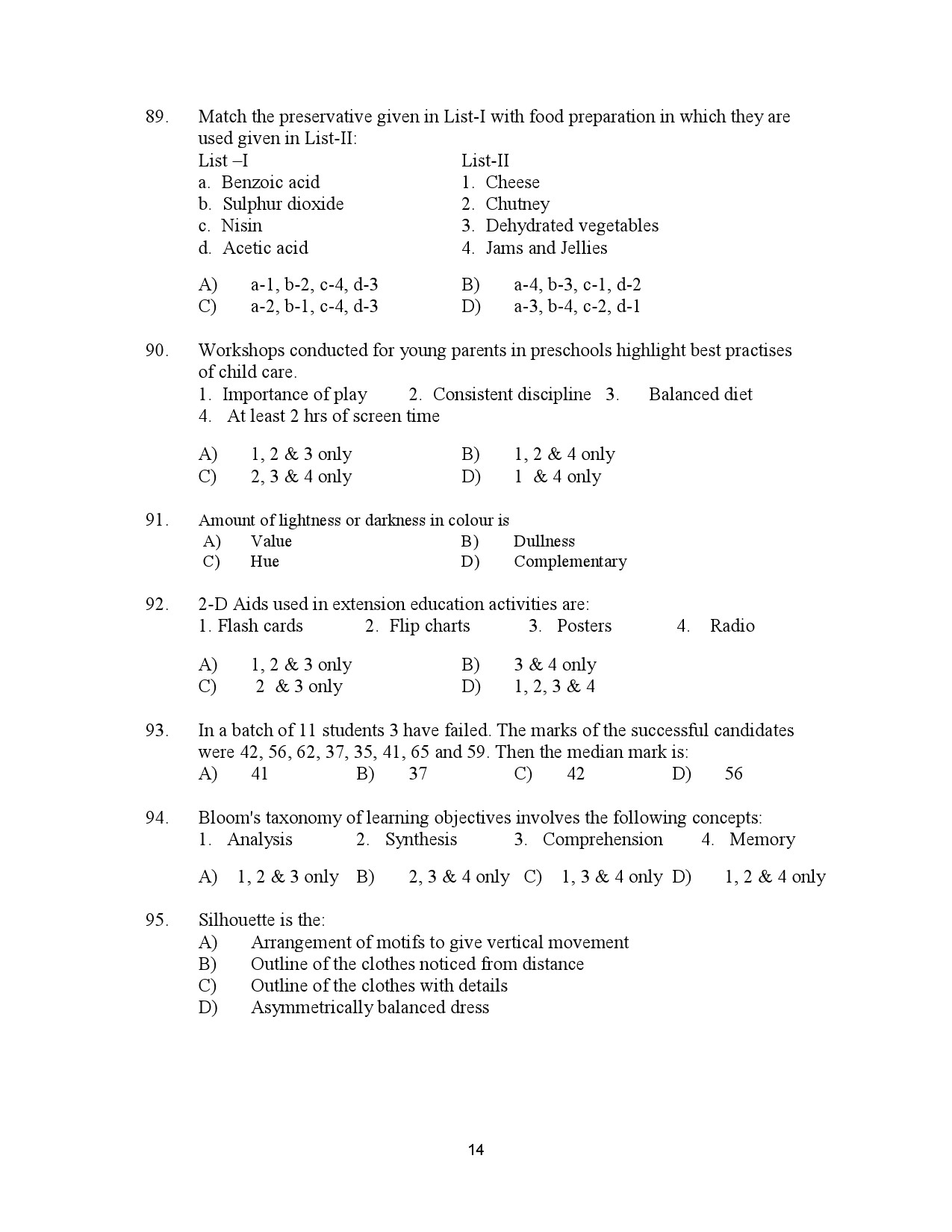 Kerala SET Home Science Exam Question Paper January 2023 14