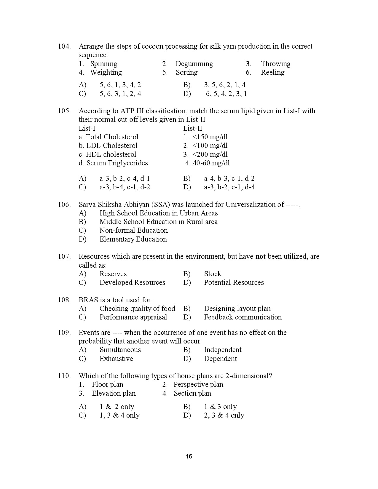 Kerala SET Home Science Exam Question Paper January 2023 16