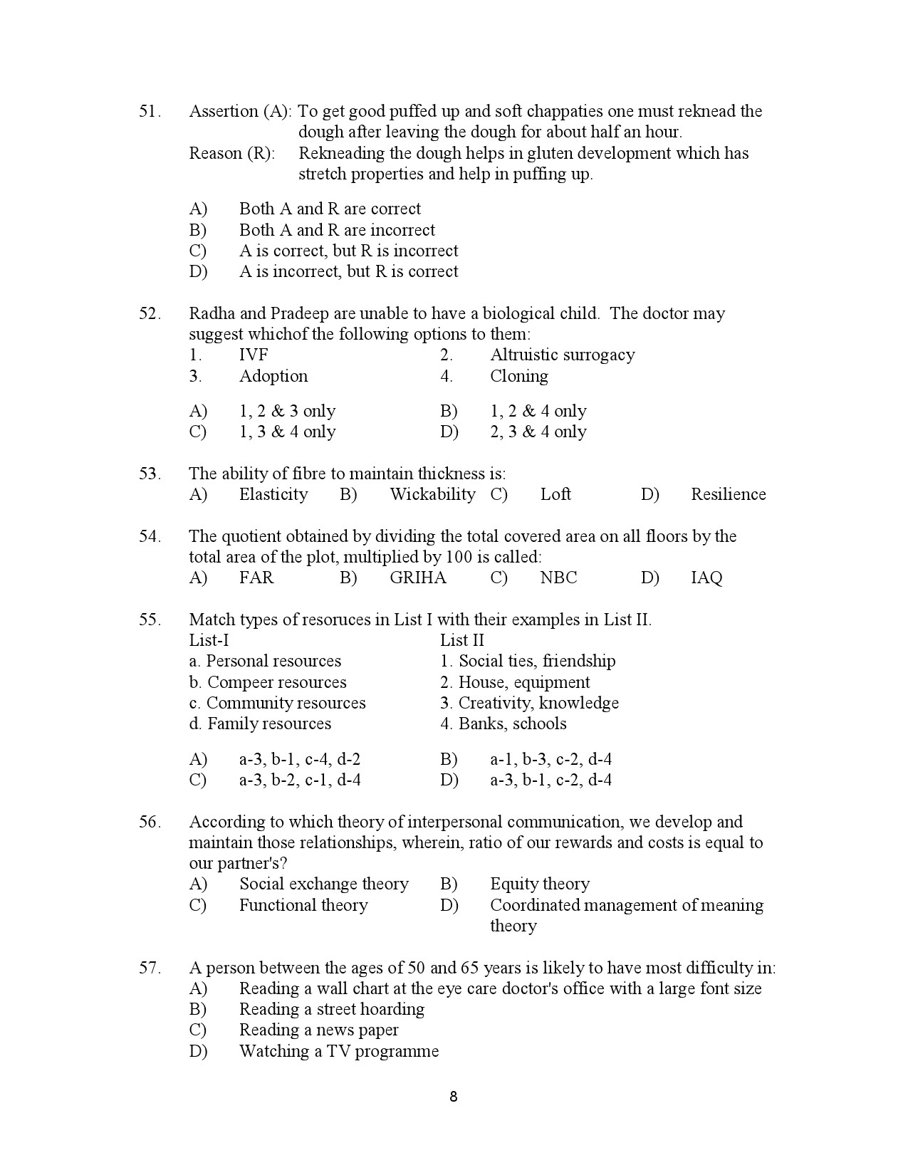 Kerala SET Home Science Exam Question Paper January 2023 8