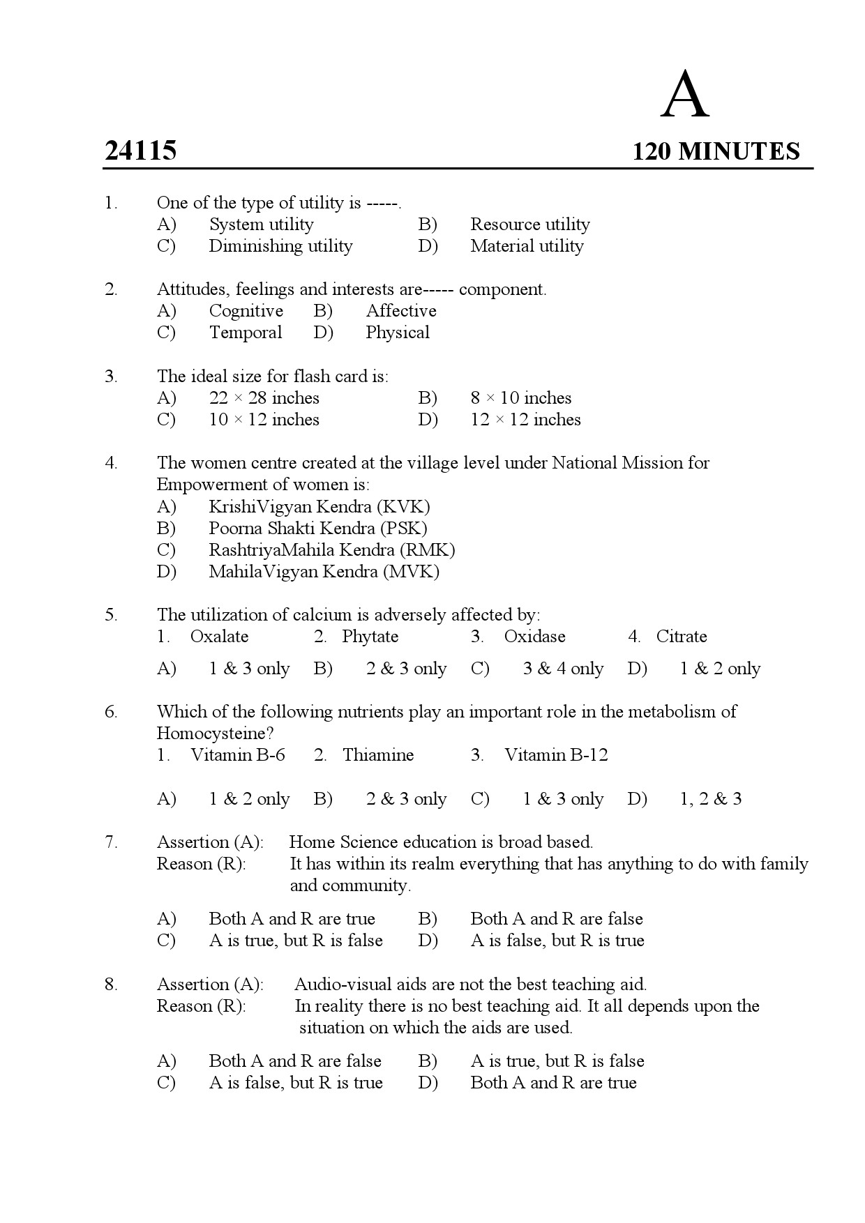 Kerala SET Home Science Exam Question Paper January 2024 1