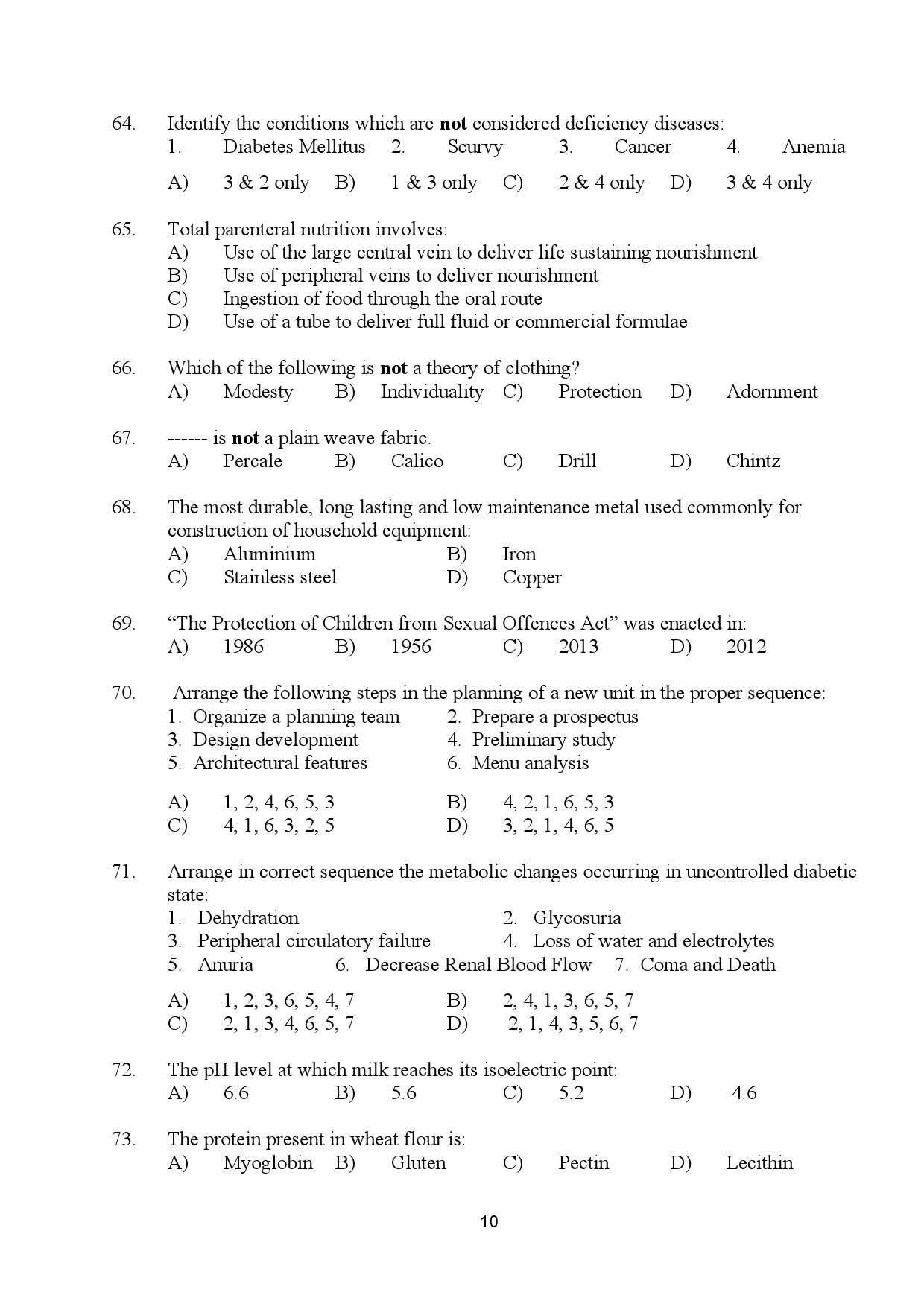 Kerala SET Home Science Exam Question Paper January 2024 10