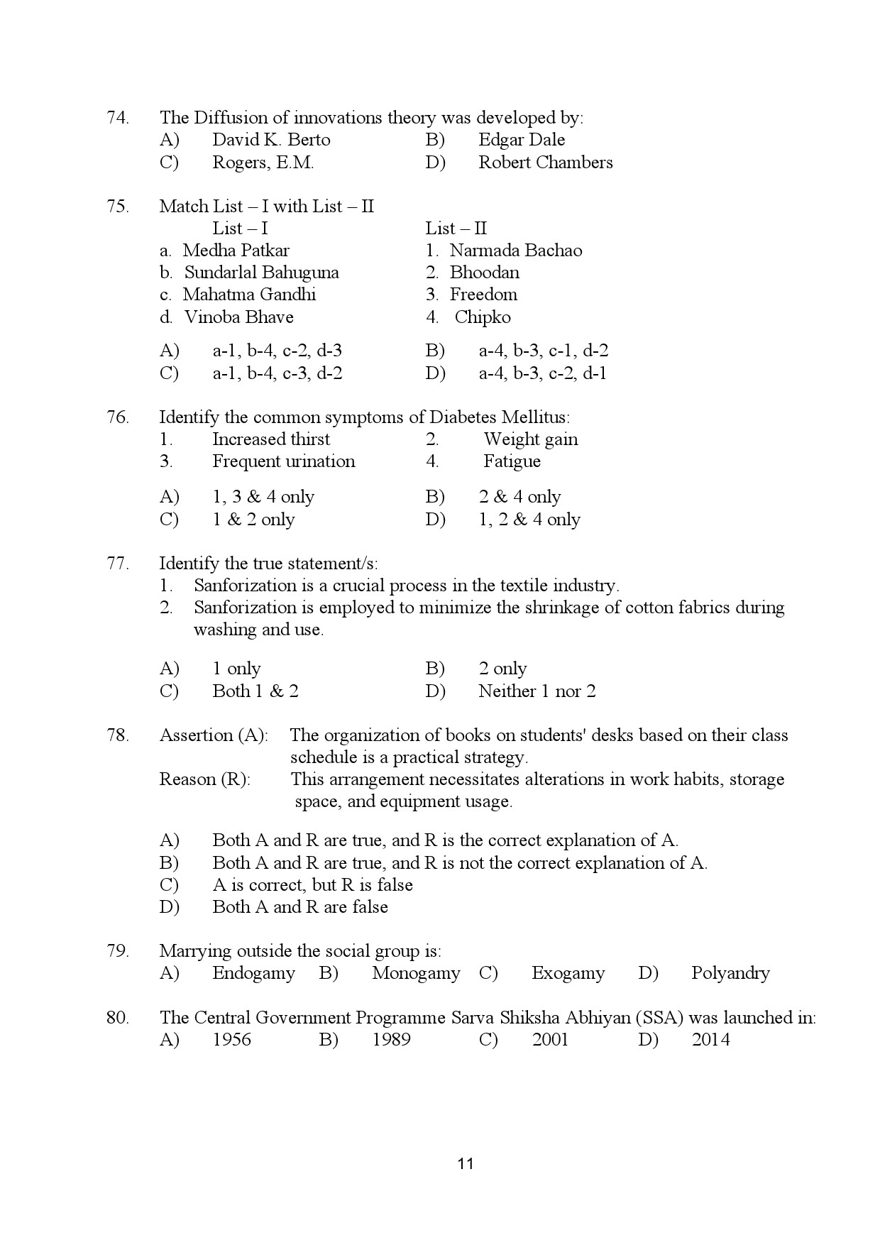 Kerala SET Home Science Exam Question Paper January 2024 11