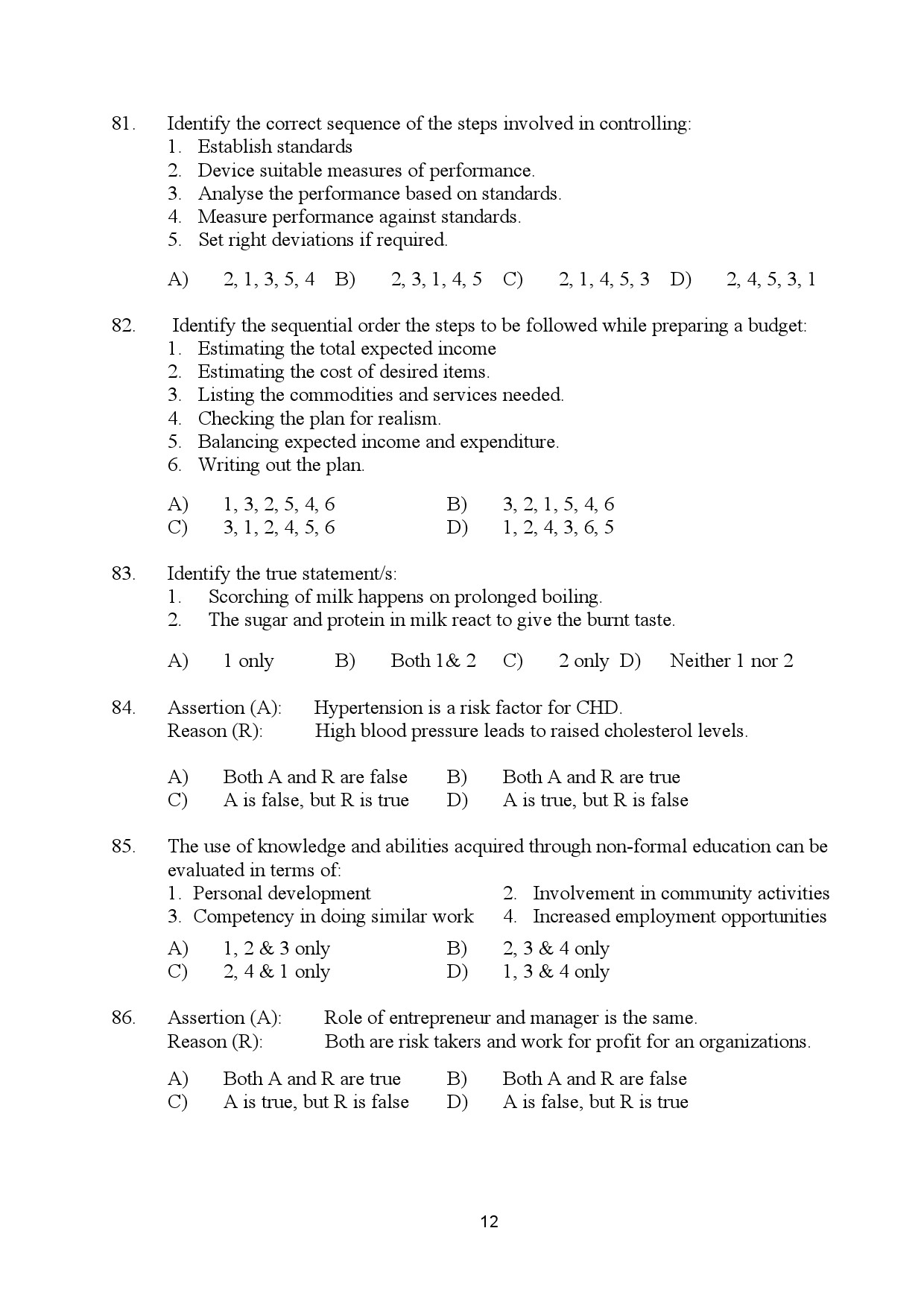 Kerala SET Home Science Exam Question Paper January 2024 12