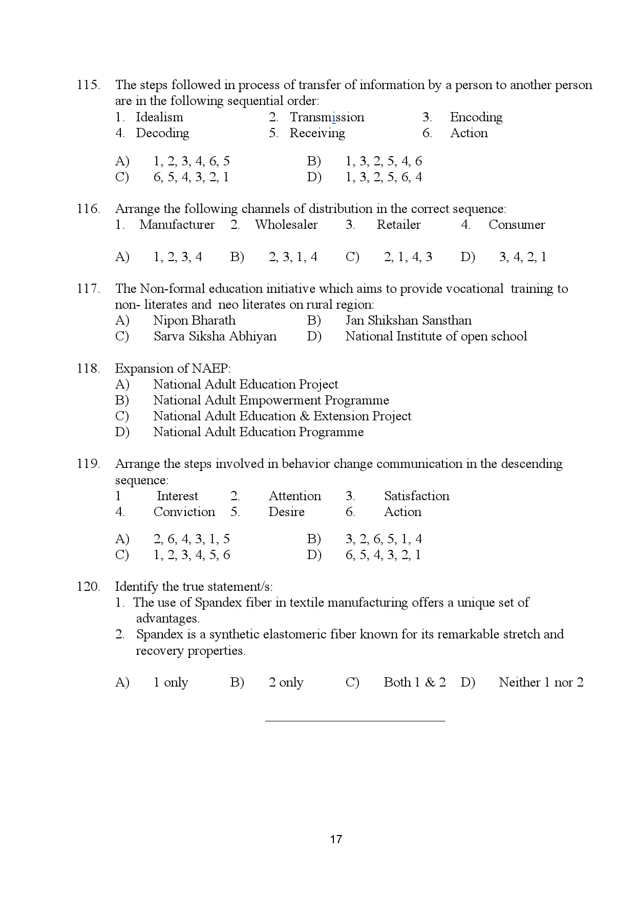 Kerala SET Home Science Exam Question Paper January 2024 17