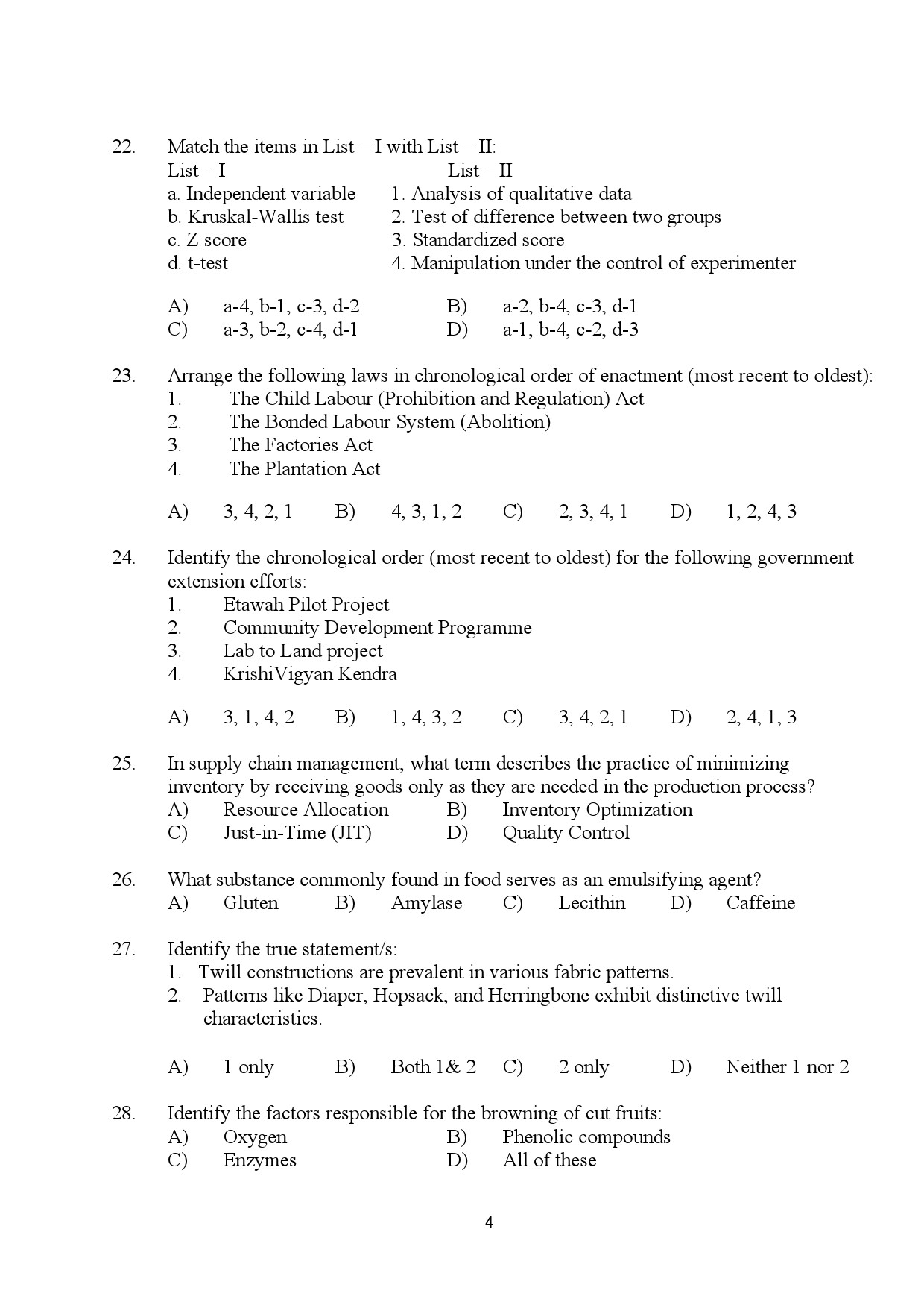 Kerala SET Home Science Exam Question Paper January 2024 4