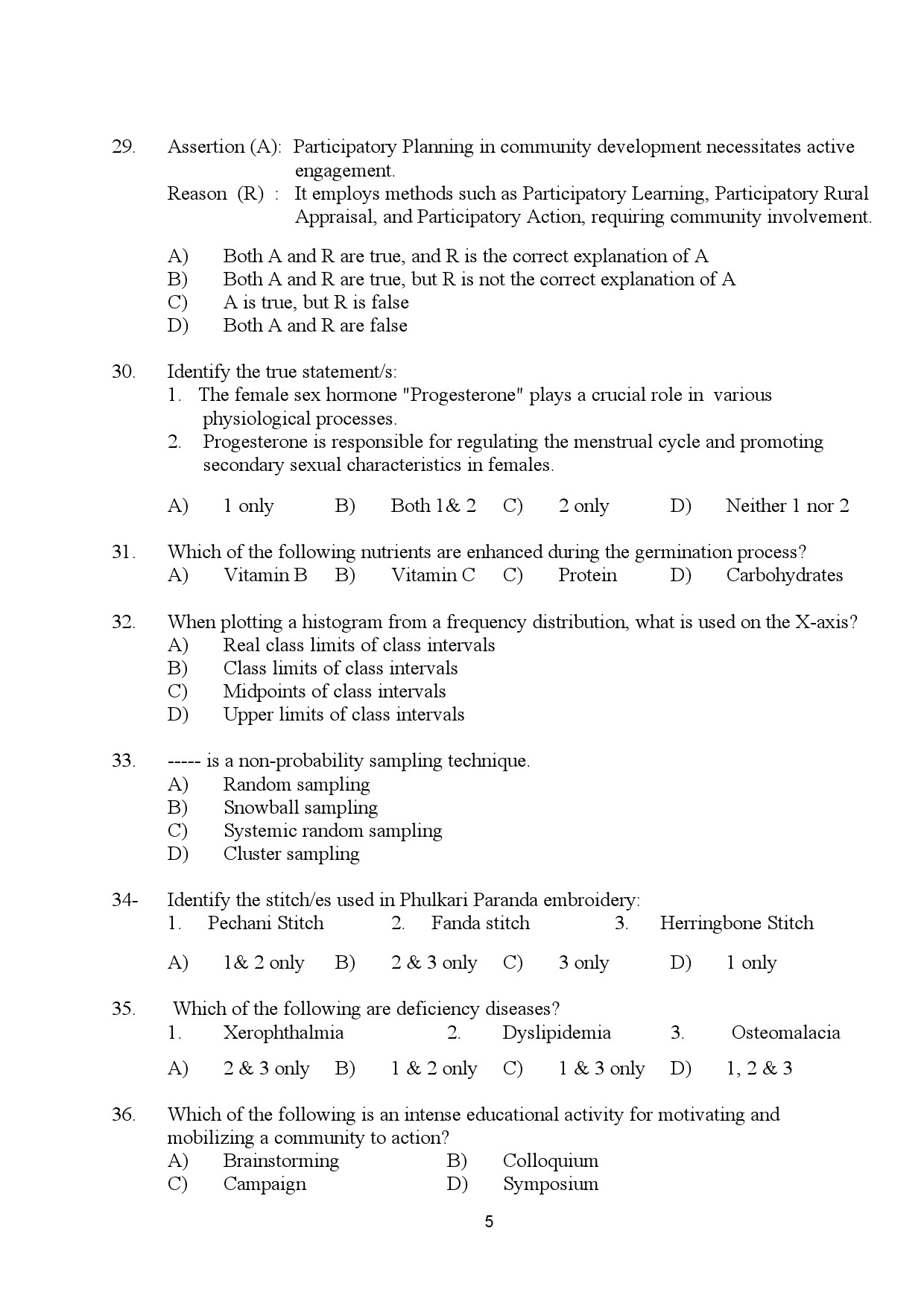 Kerala SET Home Science Exam Question Paper January 2024 5