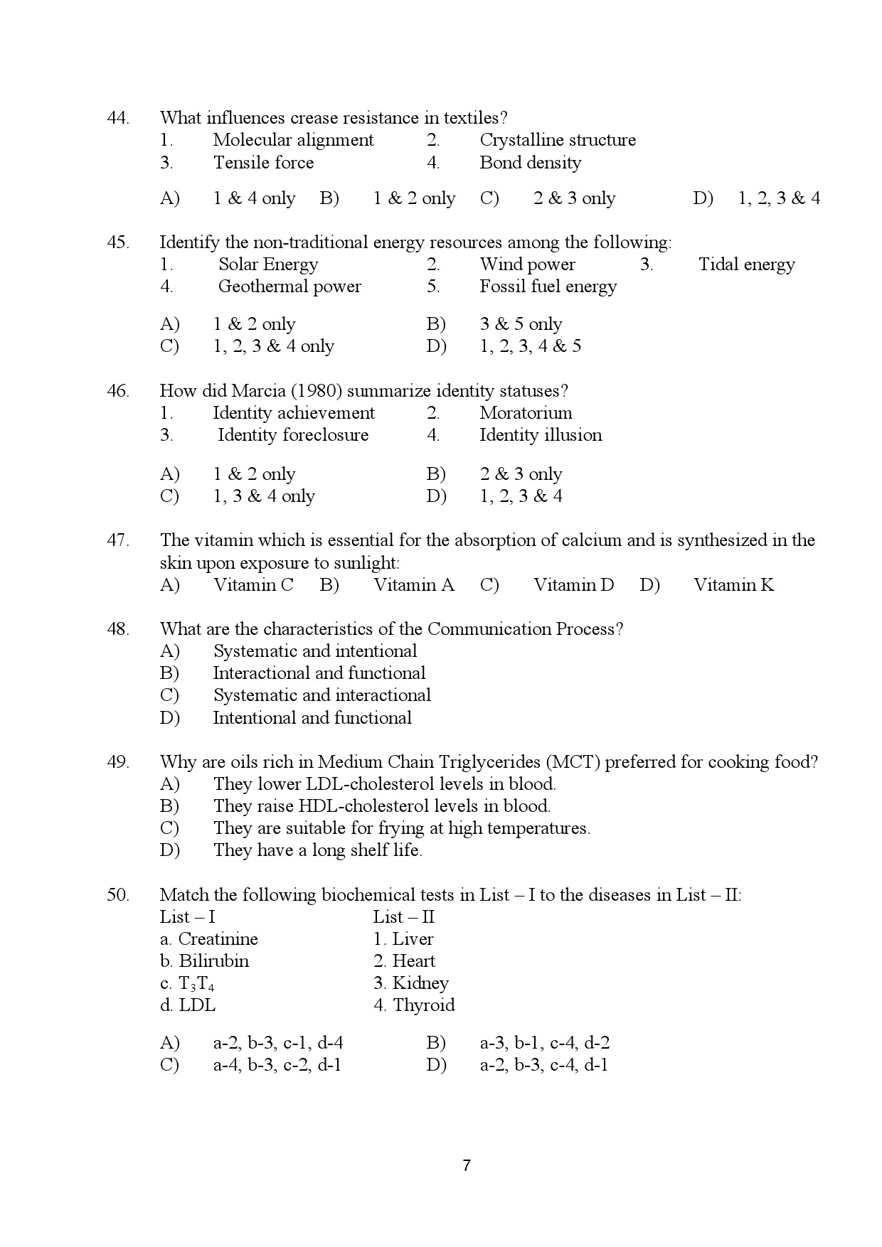 Kerala SET Home Science Exam Question Paper January 2024 7