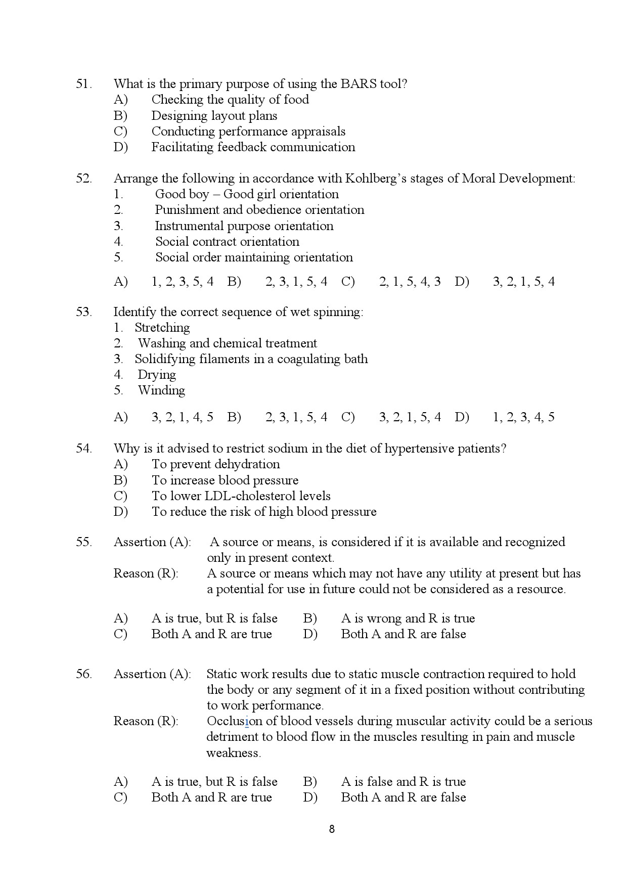 Kerala SET Home Science Exam Question Paper January 2024 8