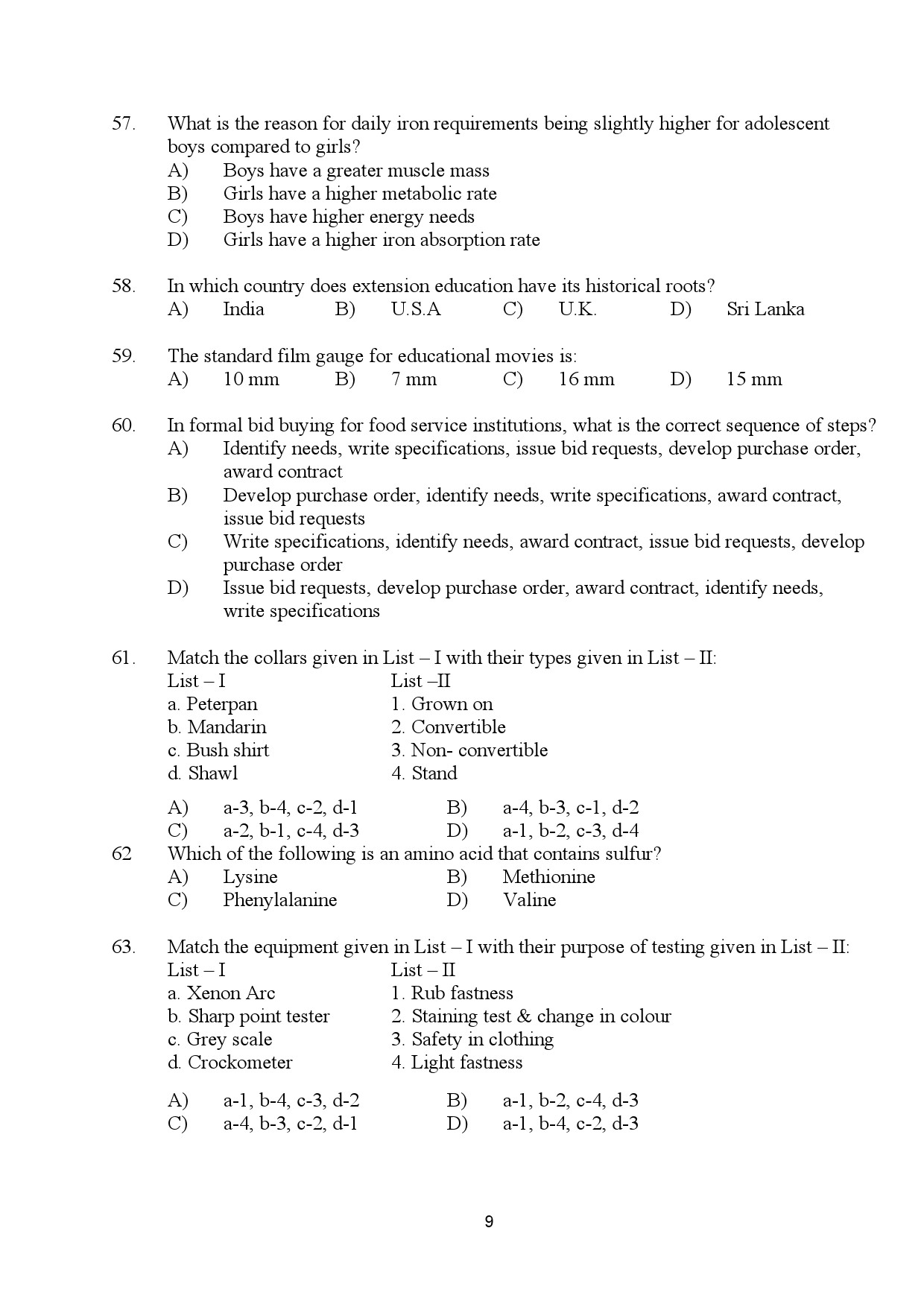 Kerala SET Home Science Exam Question Paper January 2024 9