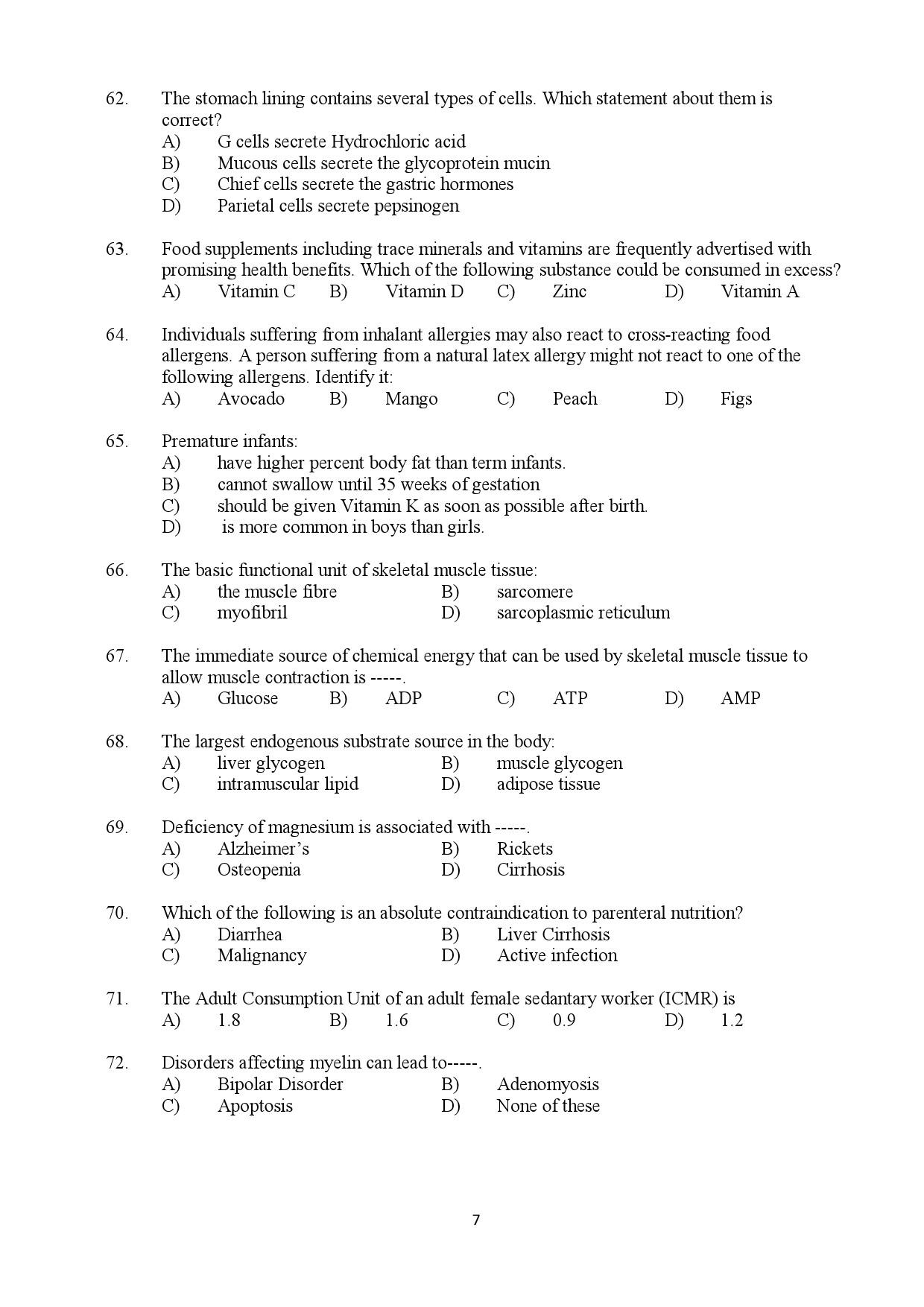 Kerala SET Home Science Exam Question Paper July 2019 7