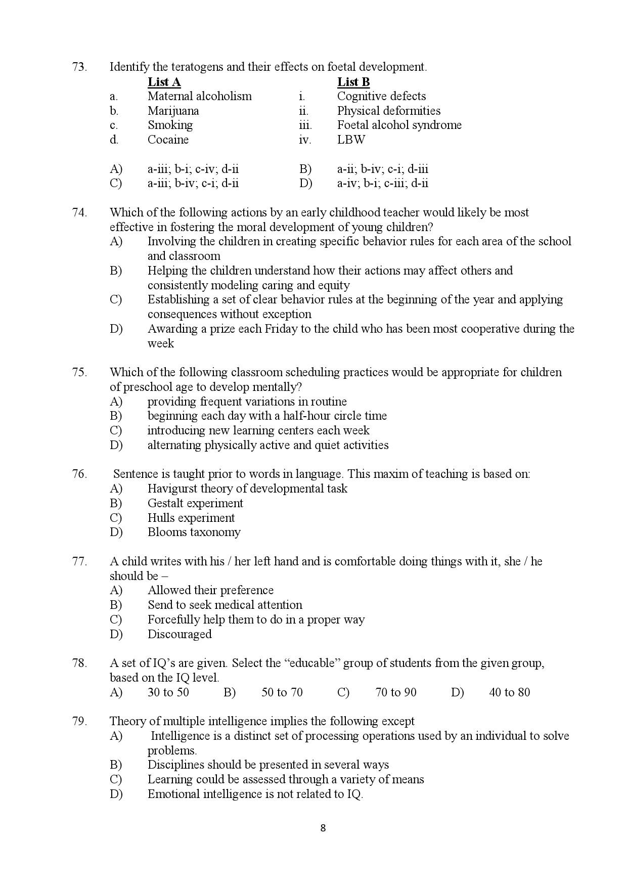 Kerala SET Home Science Exam Question Paper July 2019 8