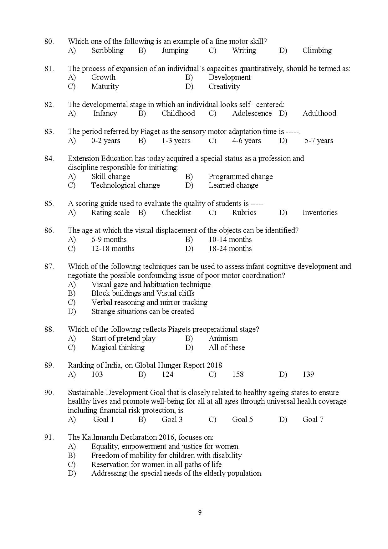 Kerala SET Home Science Exam Question Paper July 2019 9