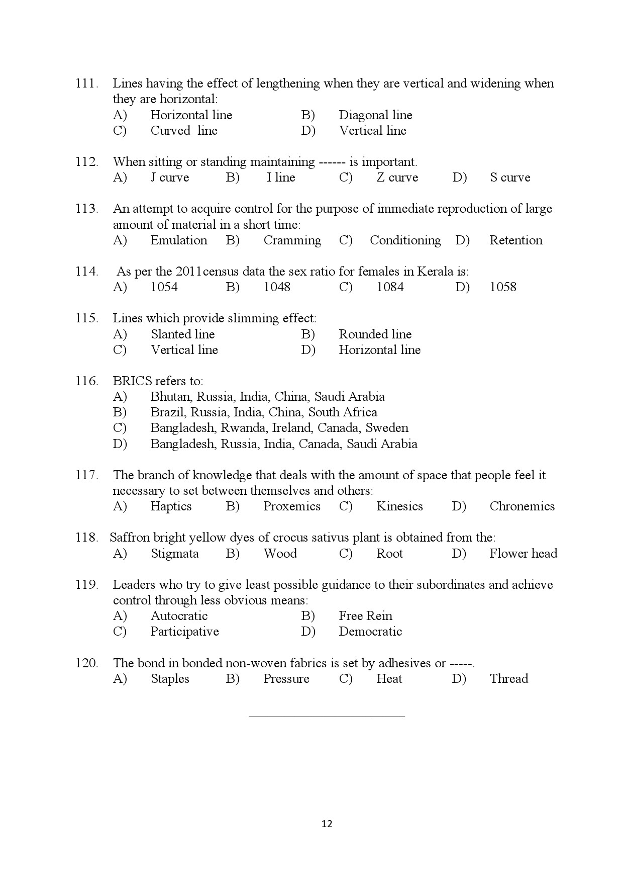 Kerala SET Home Science Exam Question Paper July 2024 12