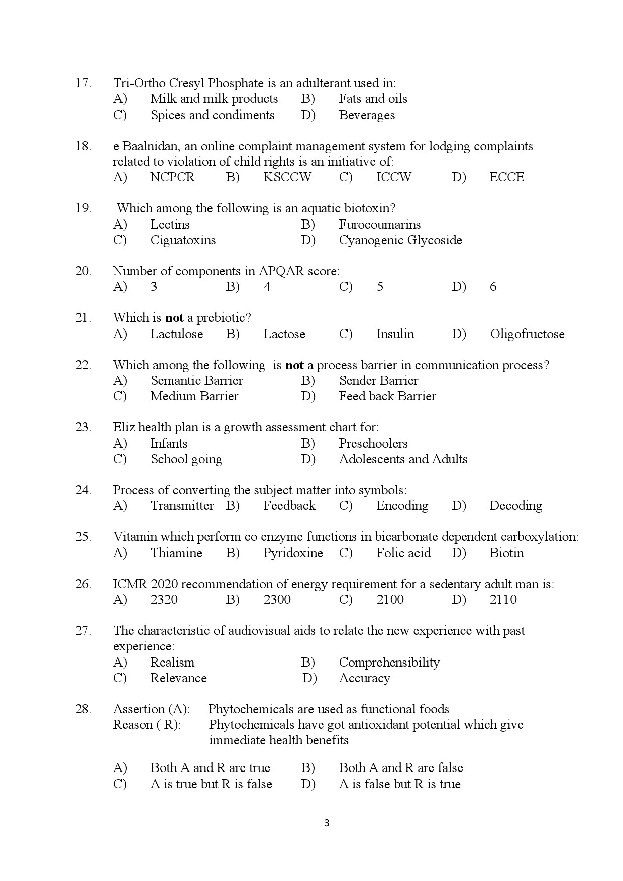 Kerala SET Home Science Exam Question Paper July 2024 3