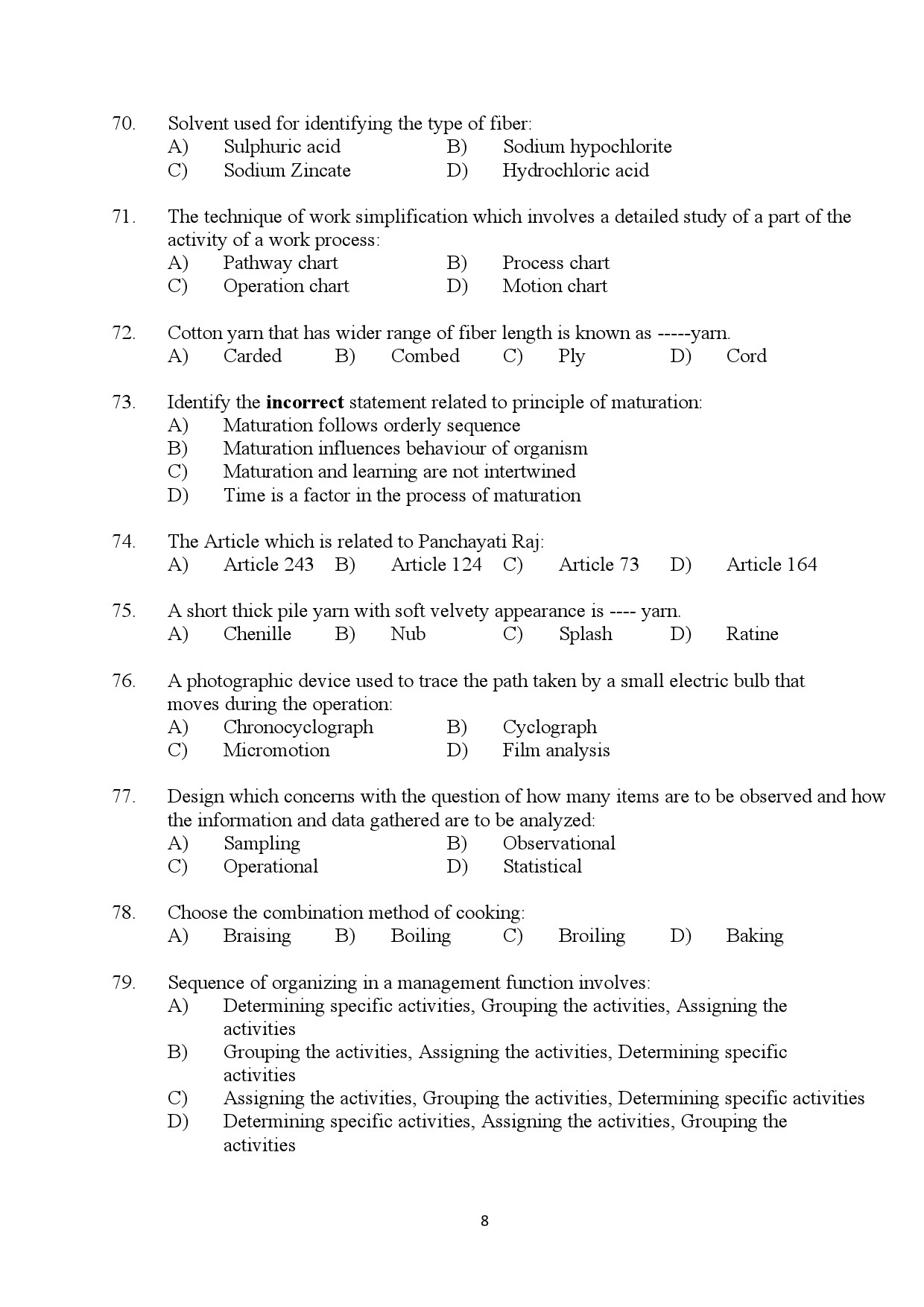 Kerala SET Home Science Exam Question Paper July 2024 8