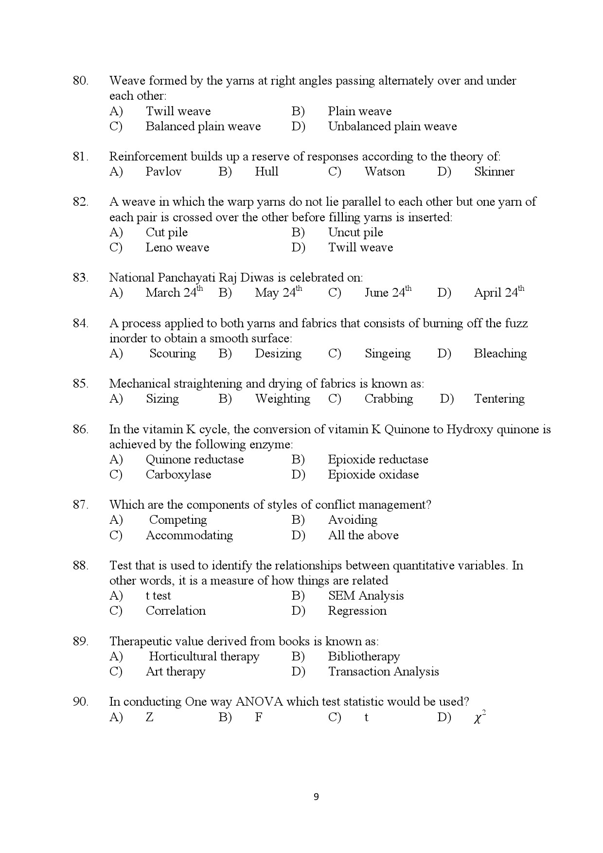 Kerala SET Home Science Exam Question Paper July 2024 9