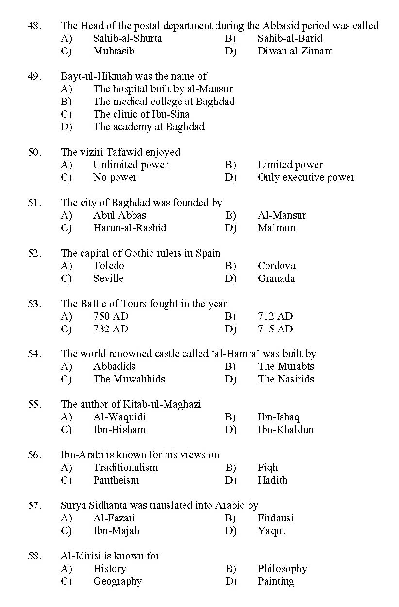 Kerala SET Islamic History Exam 2011 Question Code 91116 5