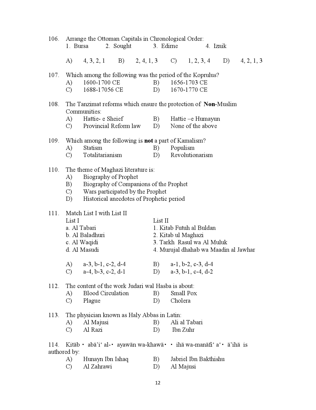 Kerala SET Islamic History Exam Question Paper July 2023 12