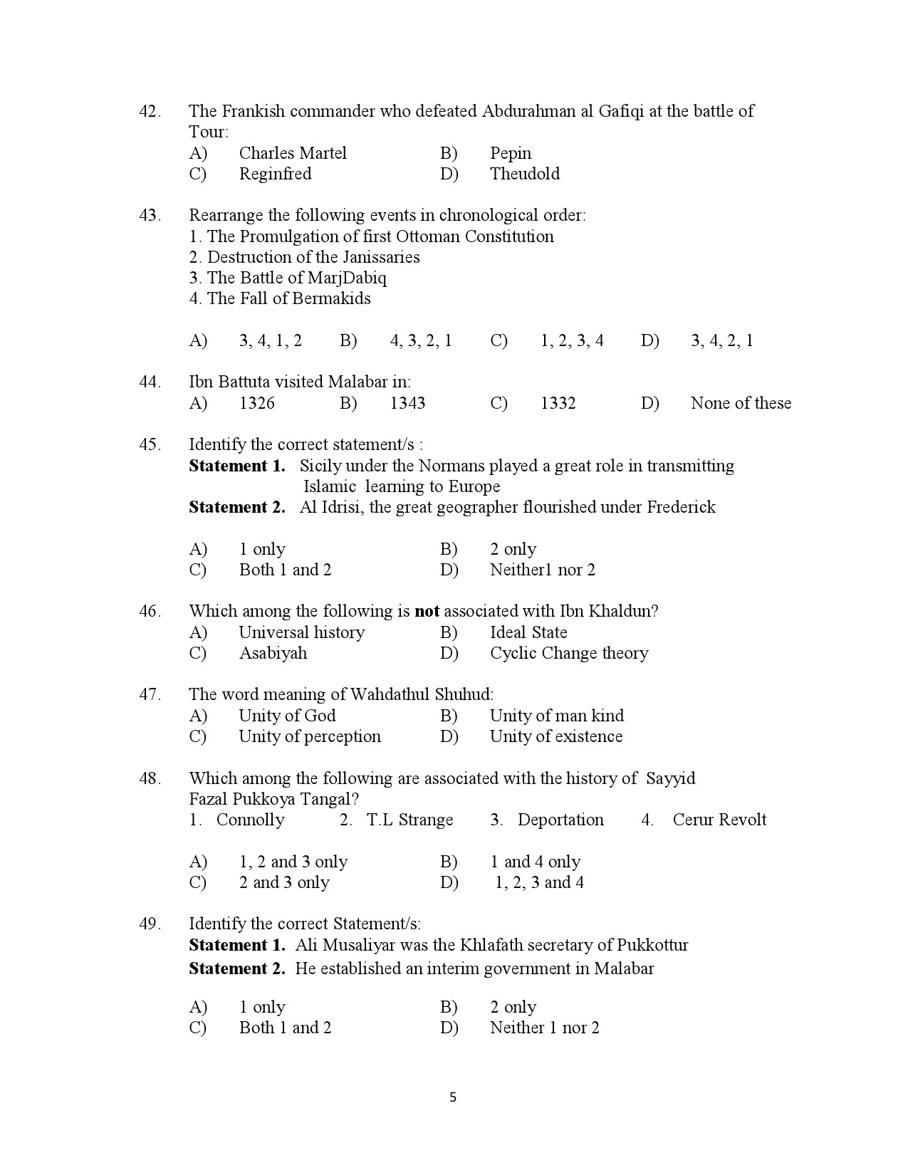 Kerala SET Islamic History Exam Question Paper July 2023 5