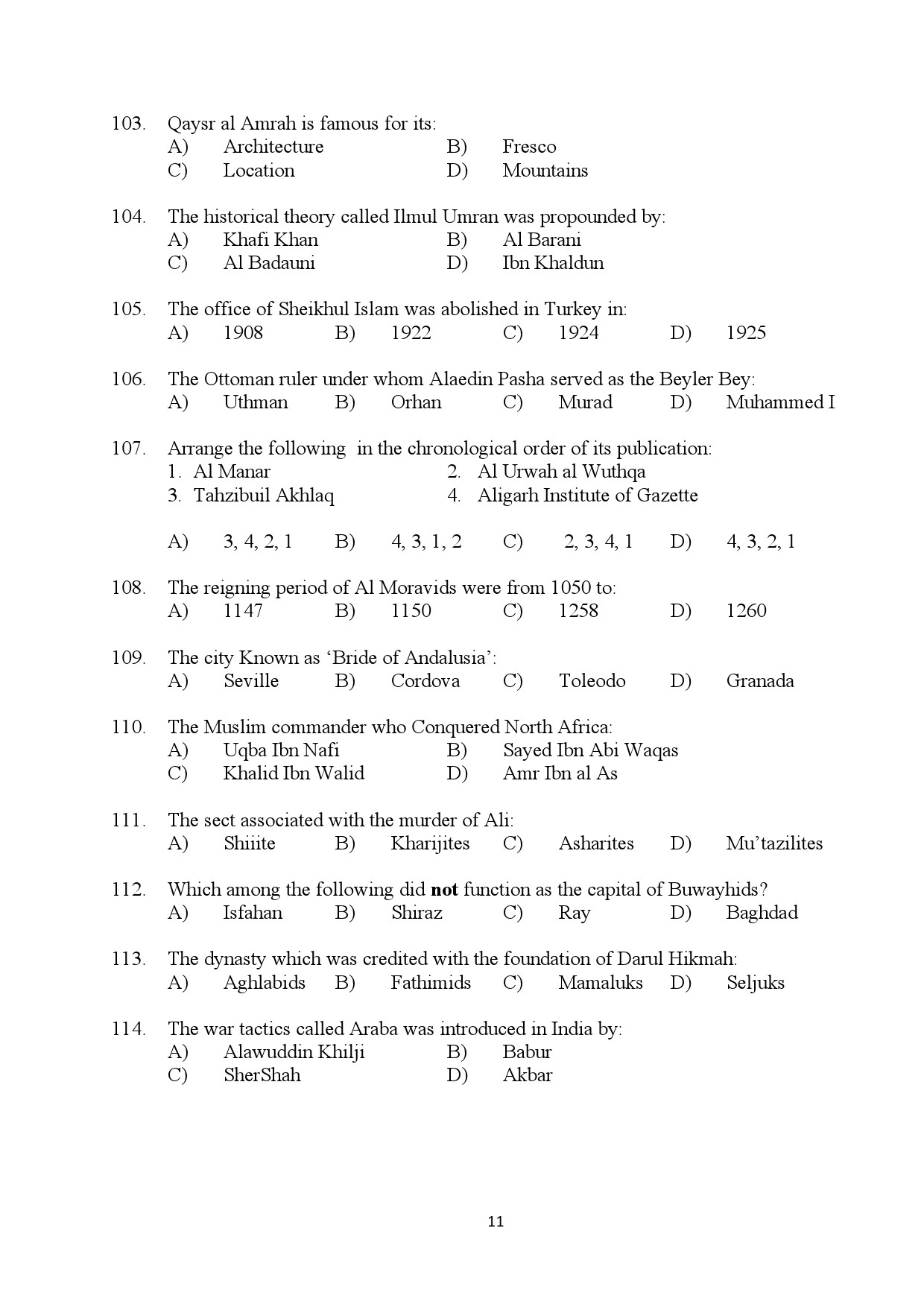 Kerala SET Islamic History Exam Question Paper July 2024 11