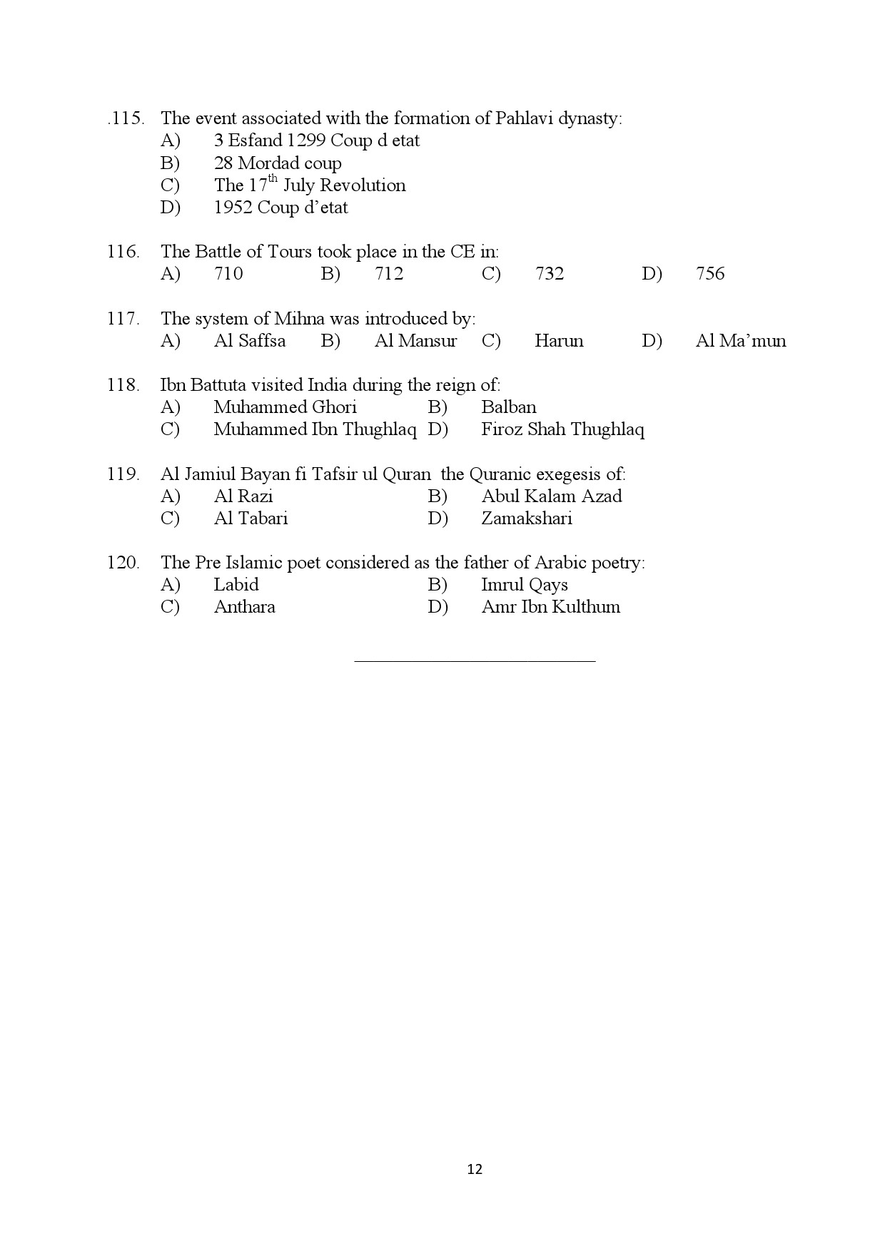 Kerala SET Islamic History Exam Question Paper July 2024 12