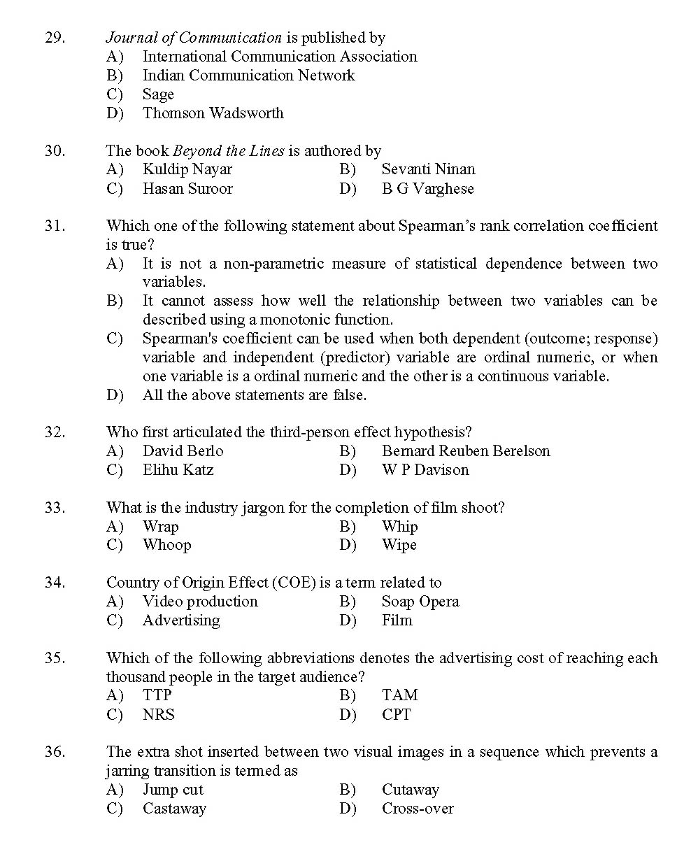 Kerala SET Journalism Exam 2013 Question Code 13617 4
