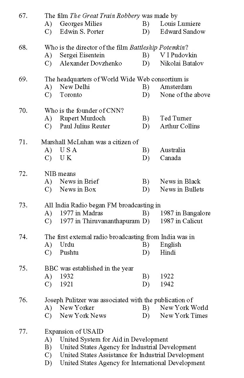 Kerala SET Journalism Exam 2013 Question Code 13617 8