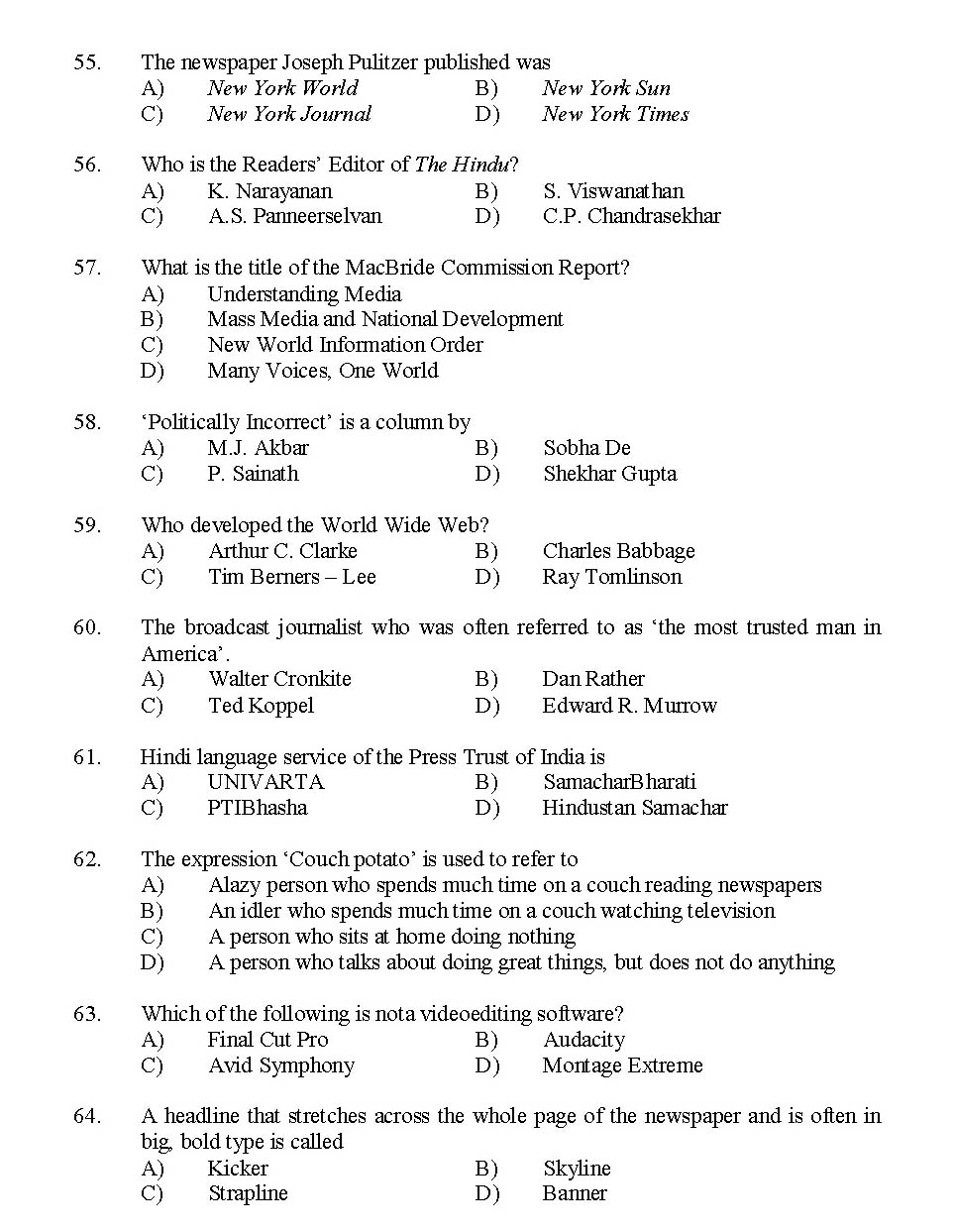 Kerala SET Journalism Exam 2014 Question Code 14217 7