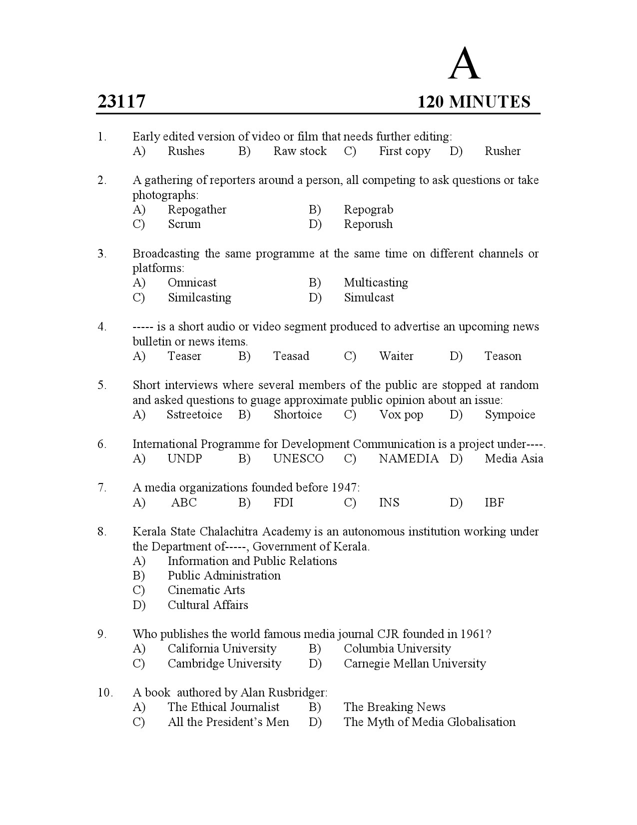 Kerala SET Journalism Exam Question Paper January 2023 1