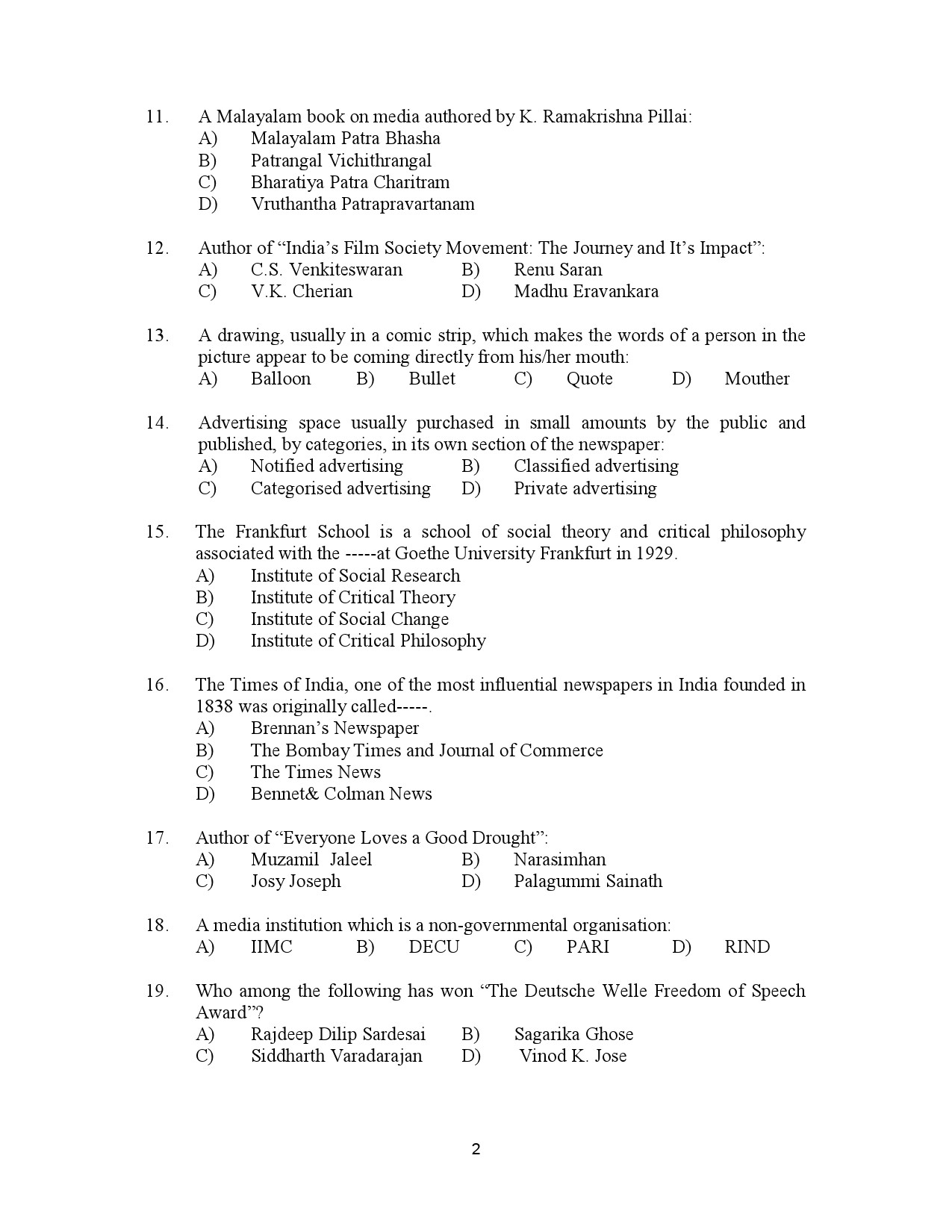 Kerala SET Journalism Exam Question Paper January 2023 2