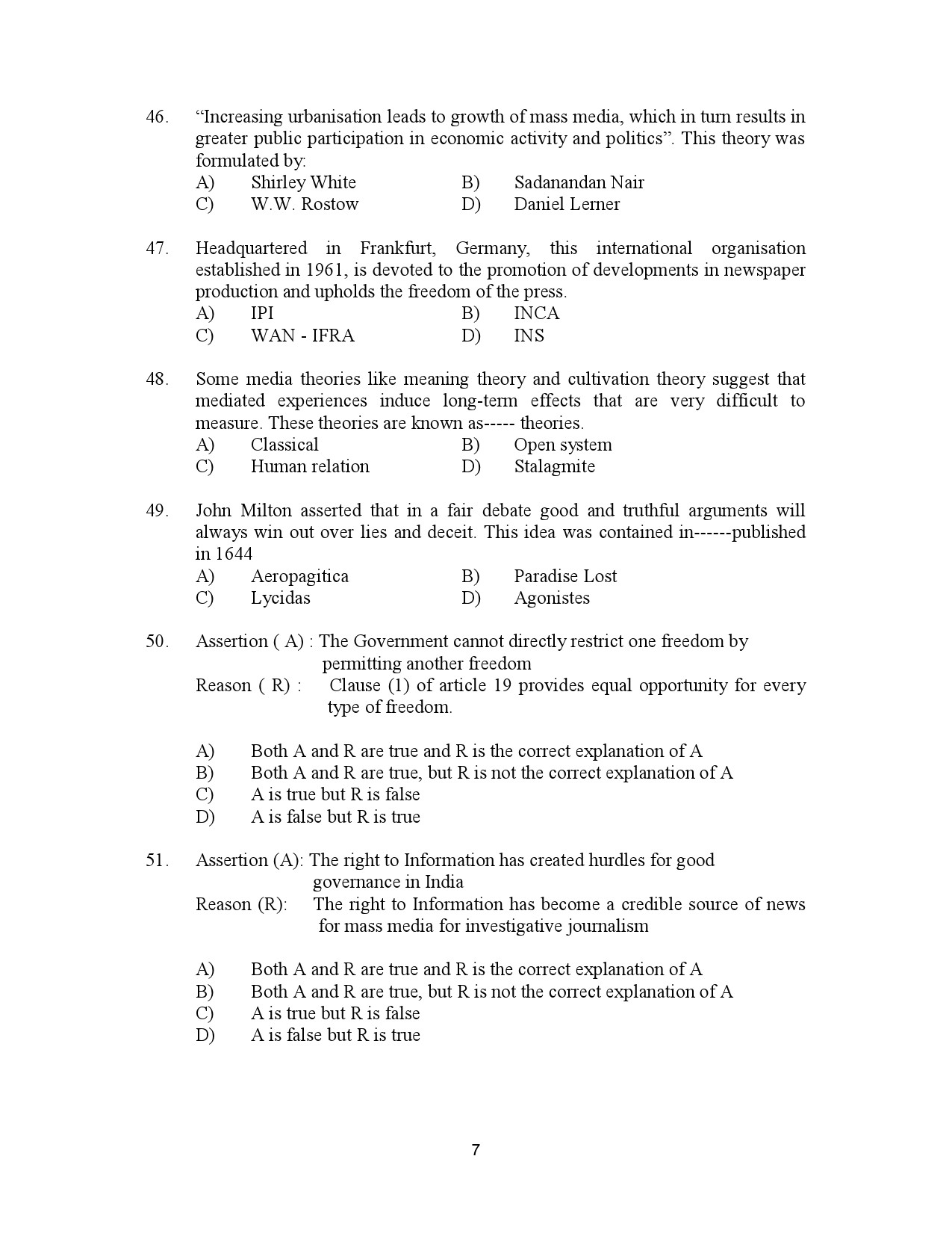 Kerala SET Journalism Exam Question Paper January 2023 7