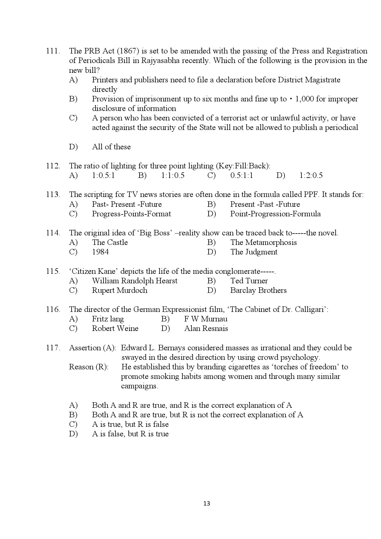 Kerala SET Journalism Exam Question Paper January 2024 13