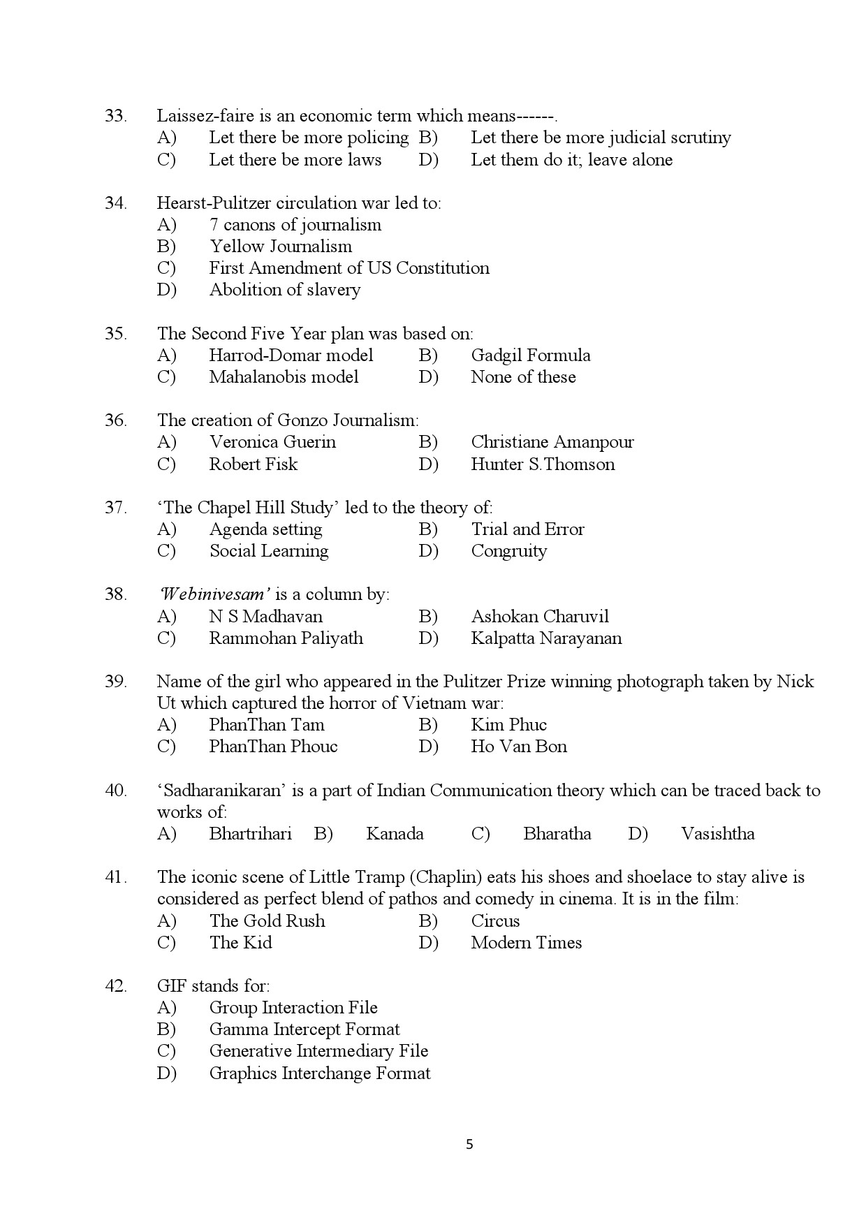 Kerala SET Journalism Exam Question Paper January 2024 5