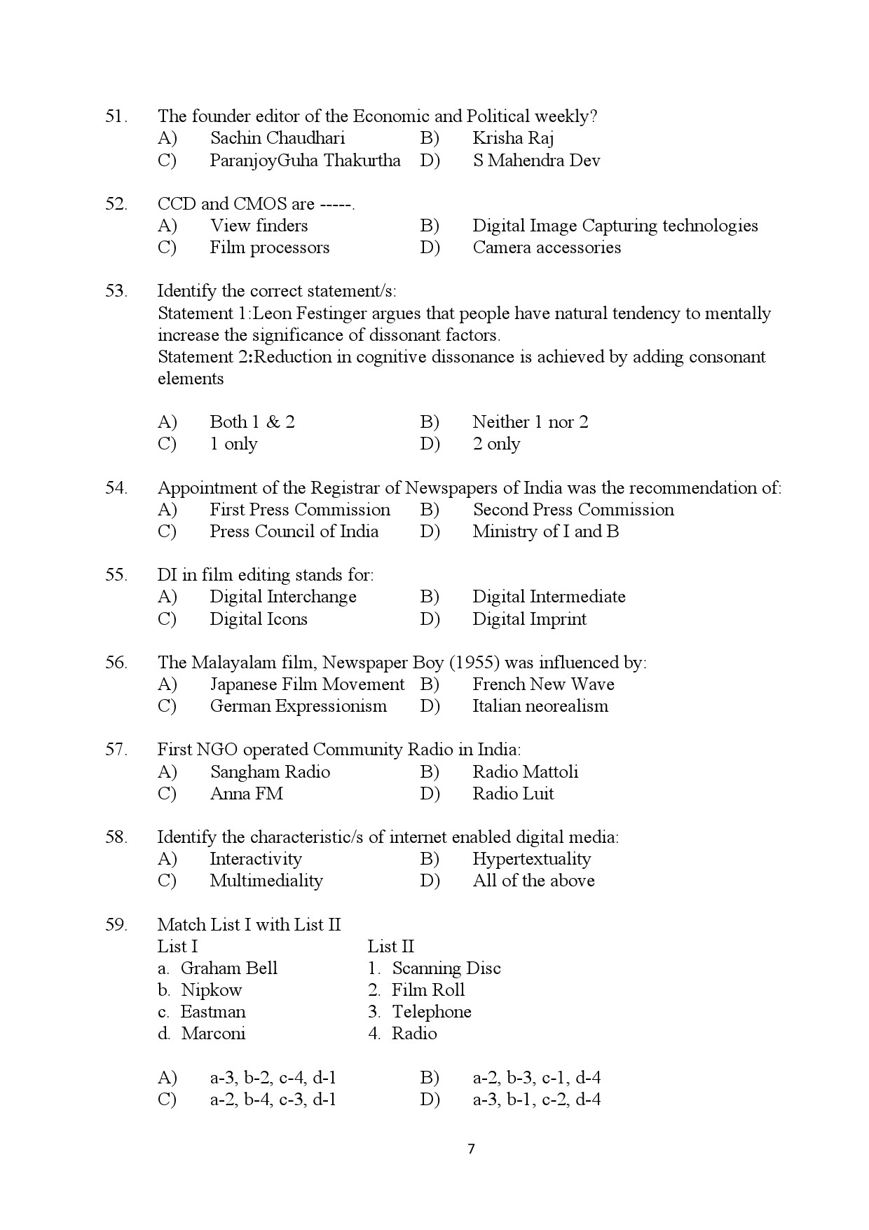 Kerala SET Journalism Exam Question Paper January 2024 7