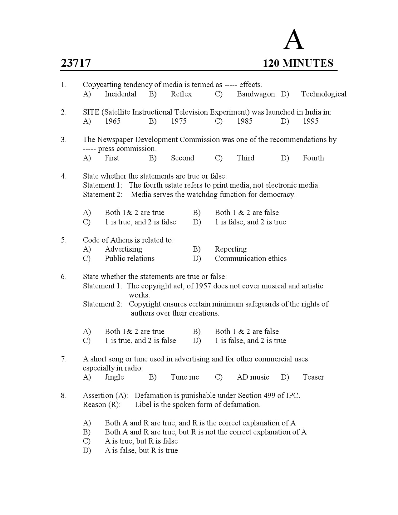 Kerala SET Journalism Exam Question Paper July 2023 1