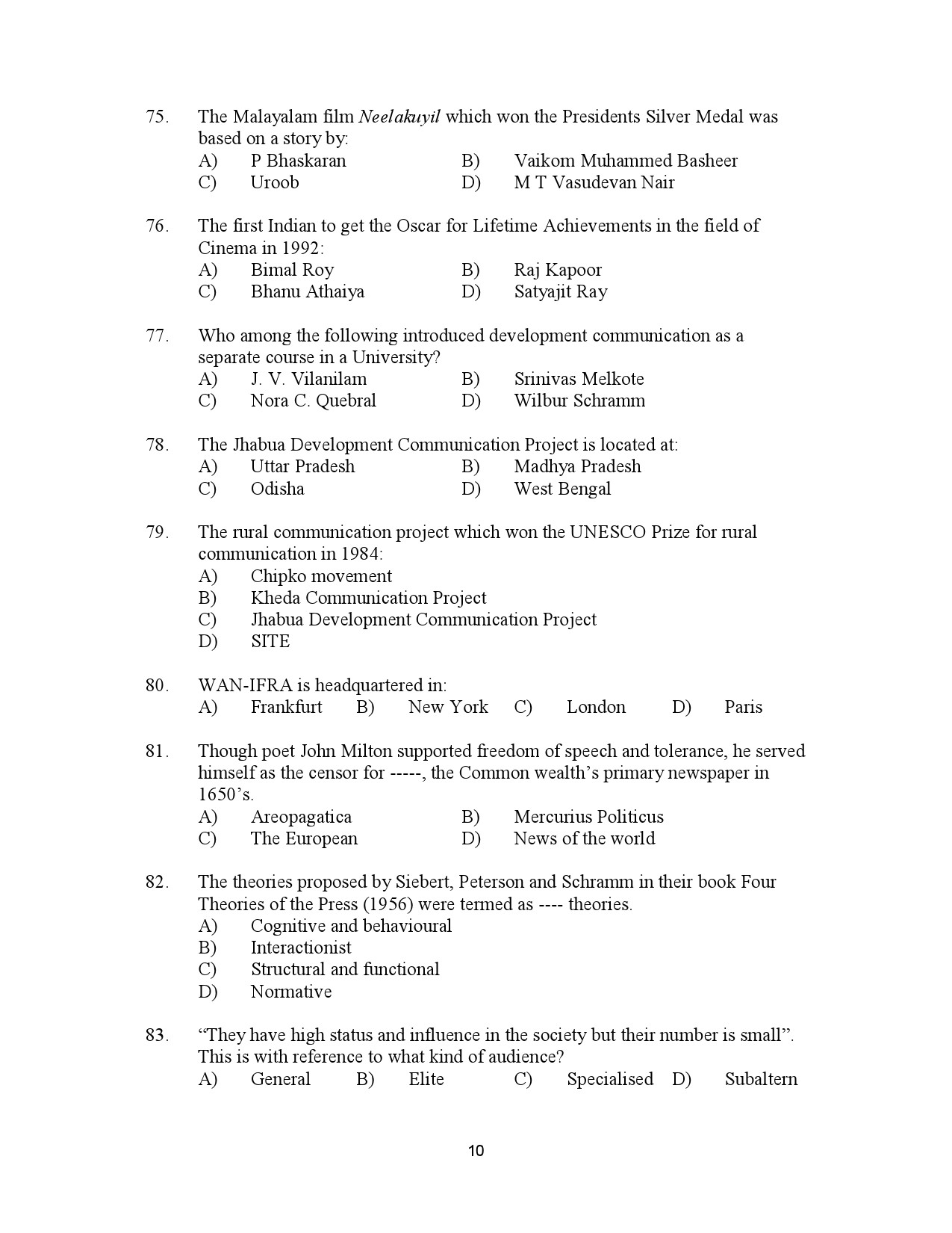 Kerala SET Journalism Exam Question Paper July 2023 10