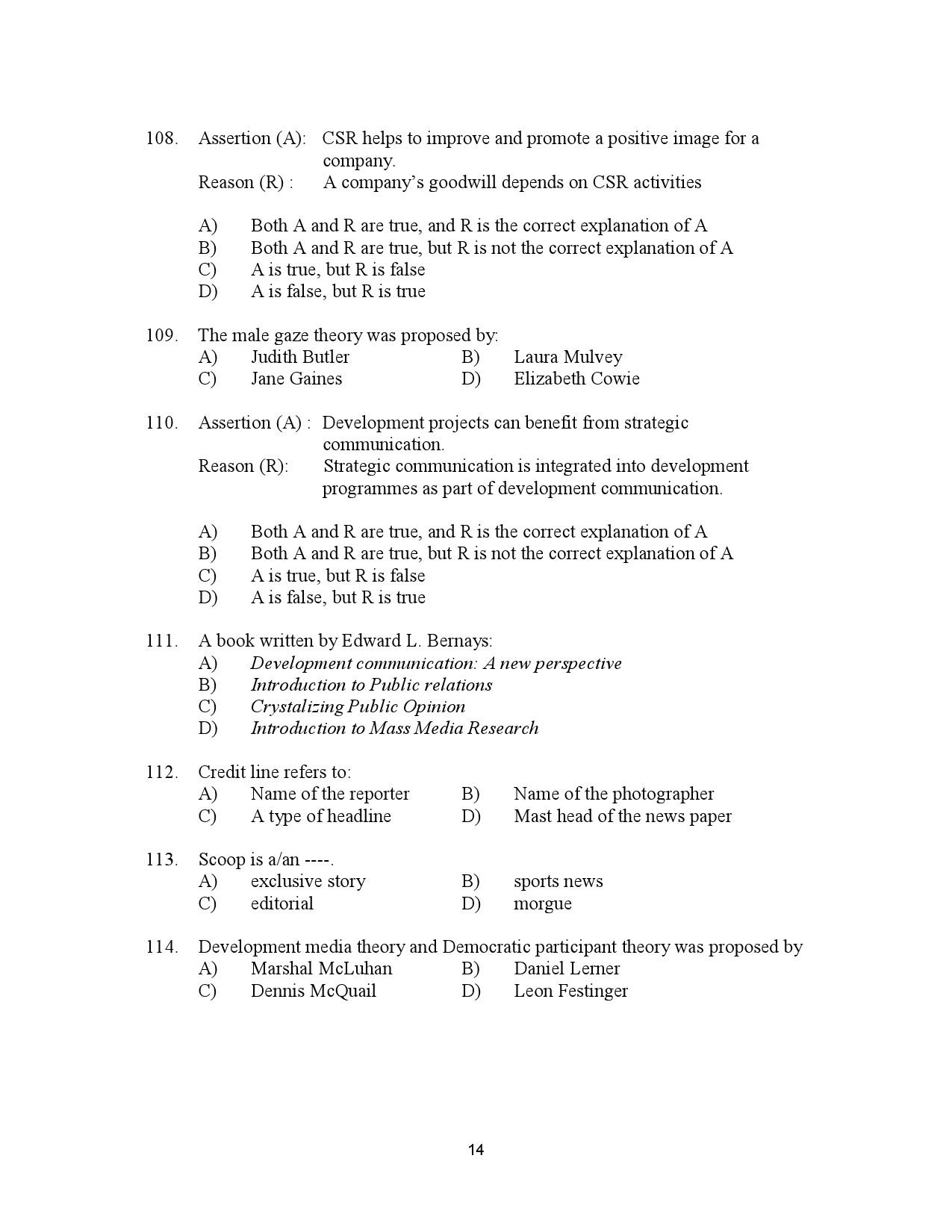 Kerala SET Journalism Exam Question Paper July 2023 14