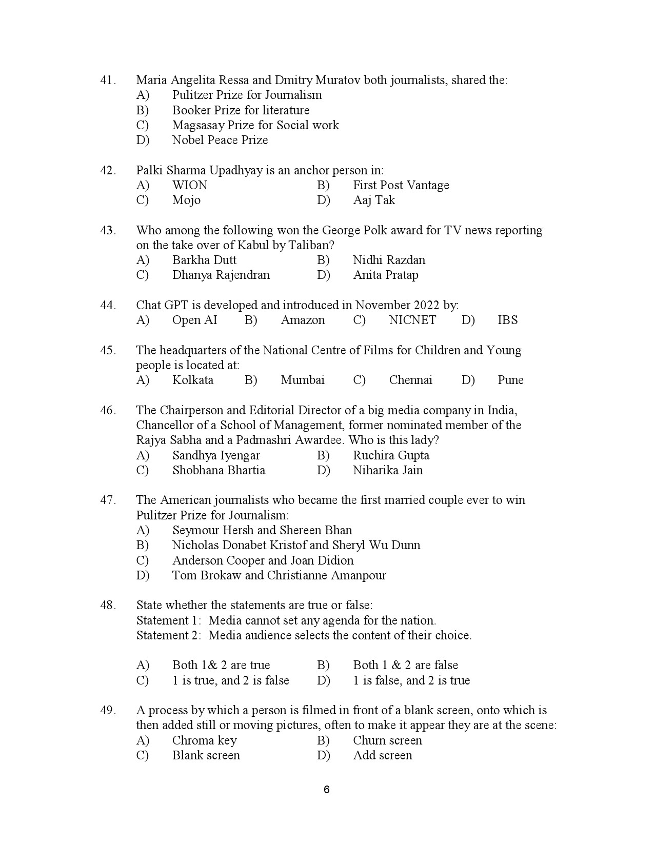 Kerala SET Journalism Exam Question Paper July 2023 6