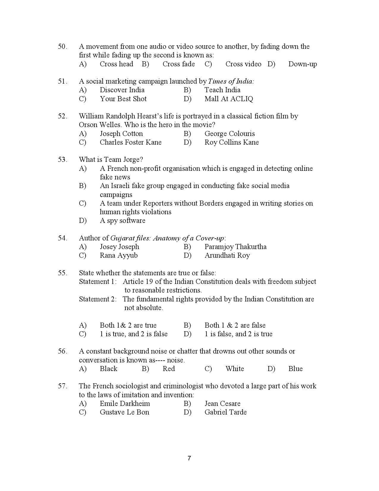 Kerala SET Journalism Exam Question Paper July 2023 7