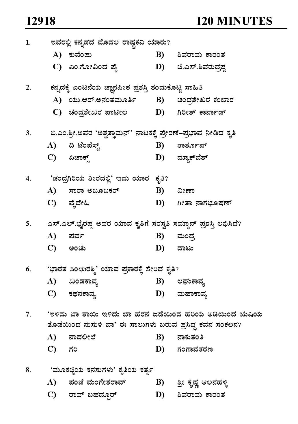 Kerala SET Kannada Exam 2012 Question Code 12918 1
