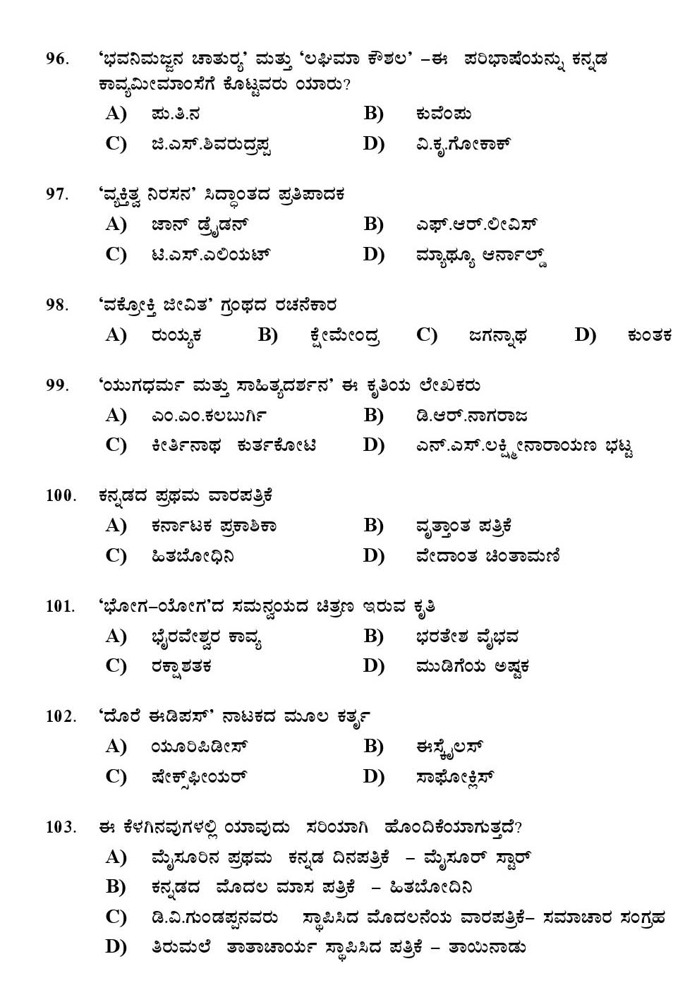 Kerala SET Kannada Exam 2012 Question Code 12918 13