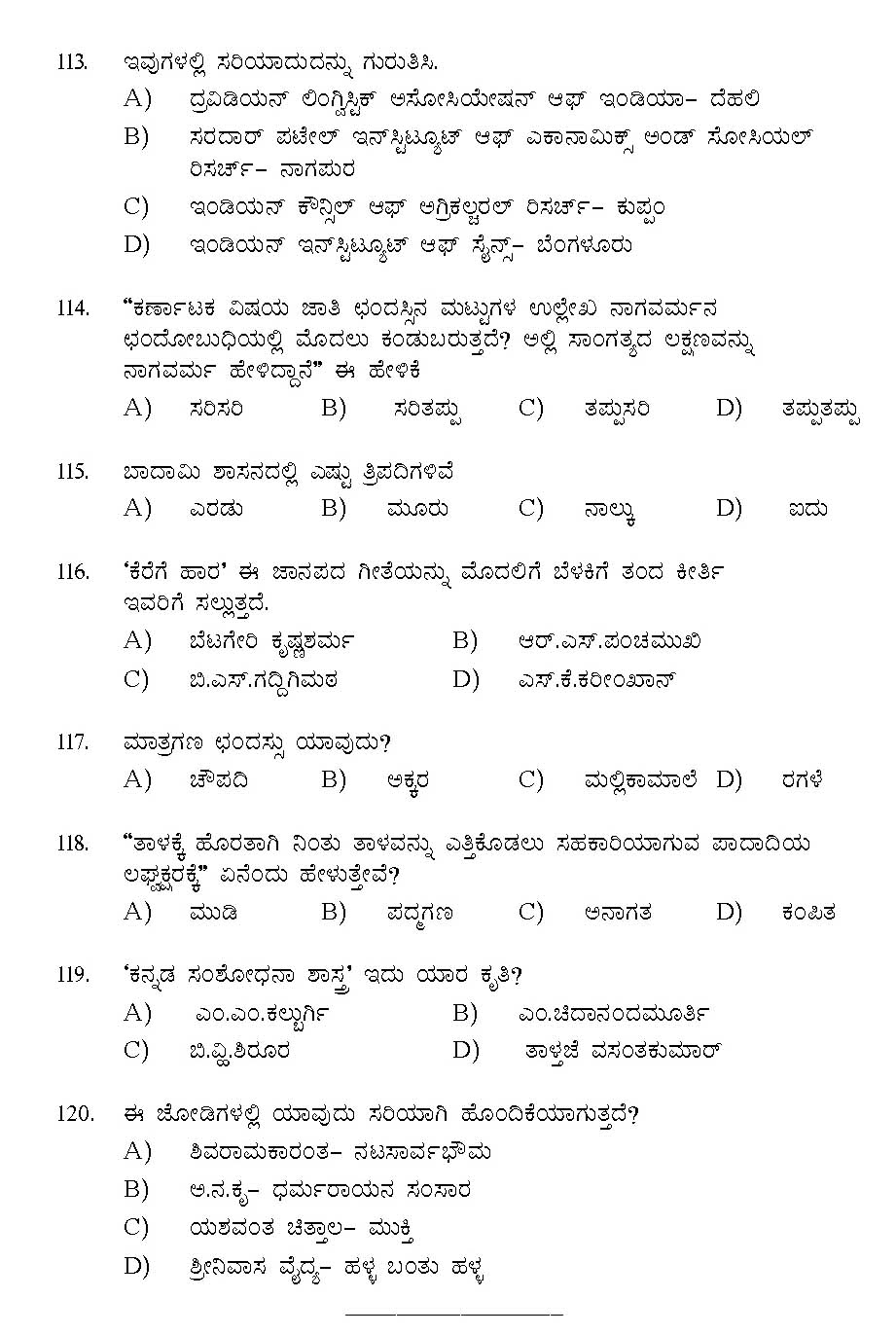 Kerala SET Kannada Exam 2016 Question Code 16118 A 16