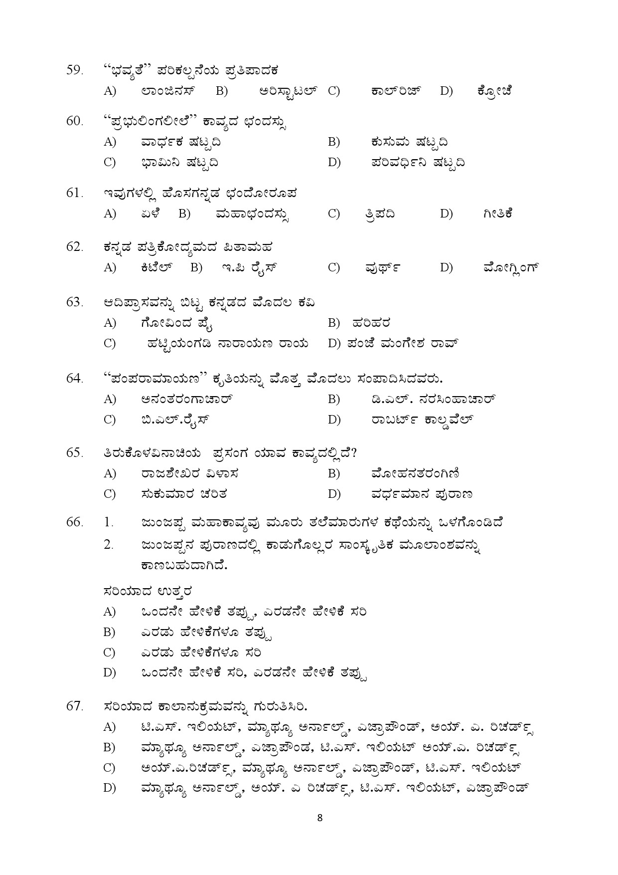 Kerala SET Kannada Exam Question Paper July 2018 8