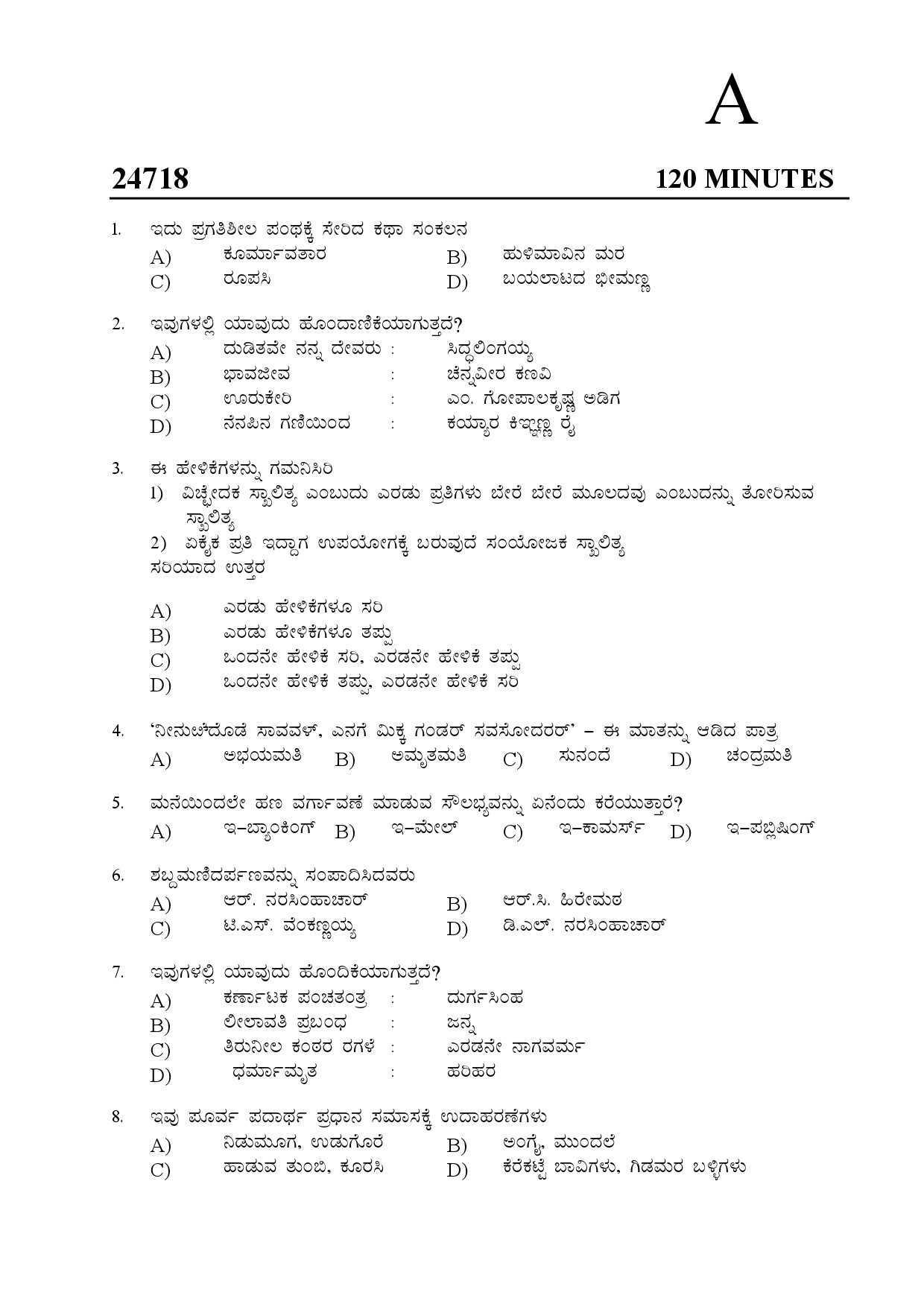 Kerala SET Kannada Exam Question Paper July 2024 1