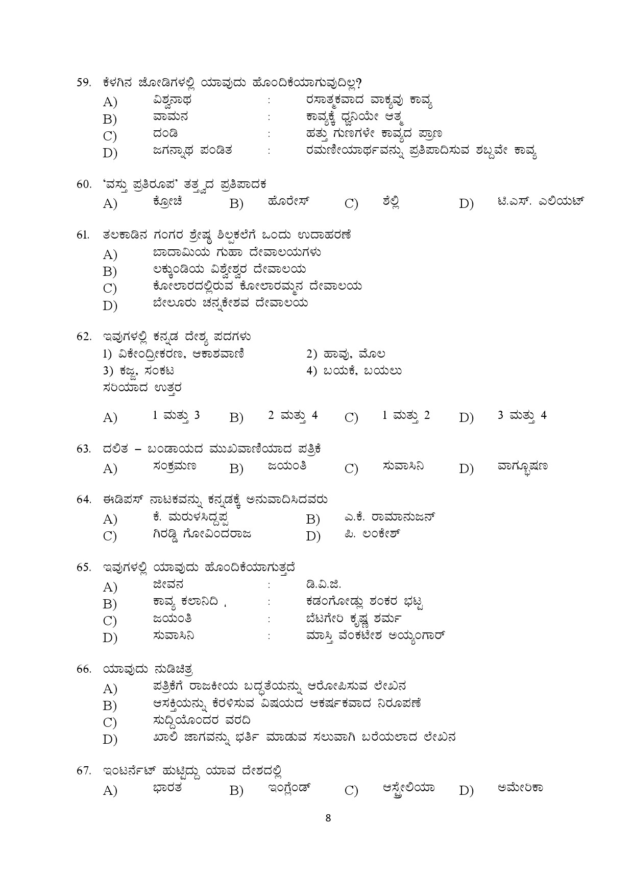 Kerala SET Kannada Exam Question Paper July 2024 8